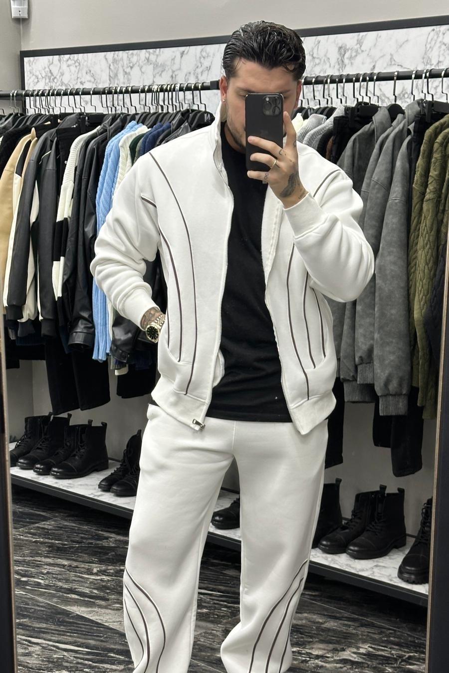 Monarc Şardonlu Hırkalı Takım Beyaz