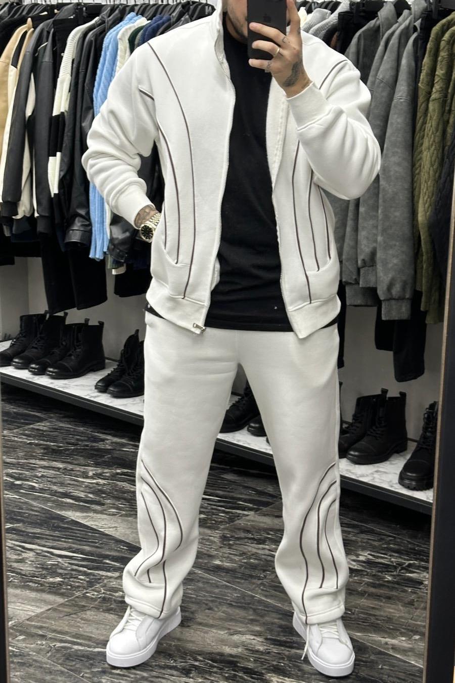 Monarc Şardonlu Hırkalı Takım Beyaz