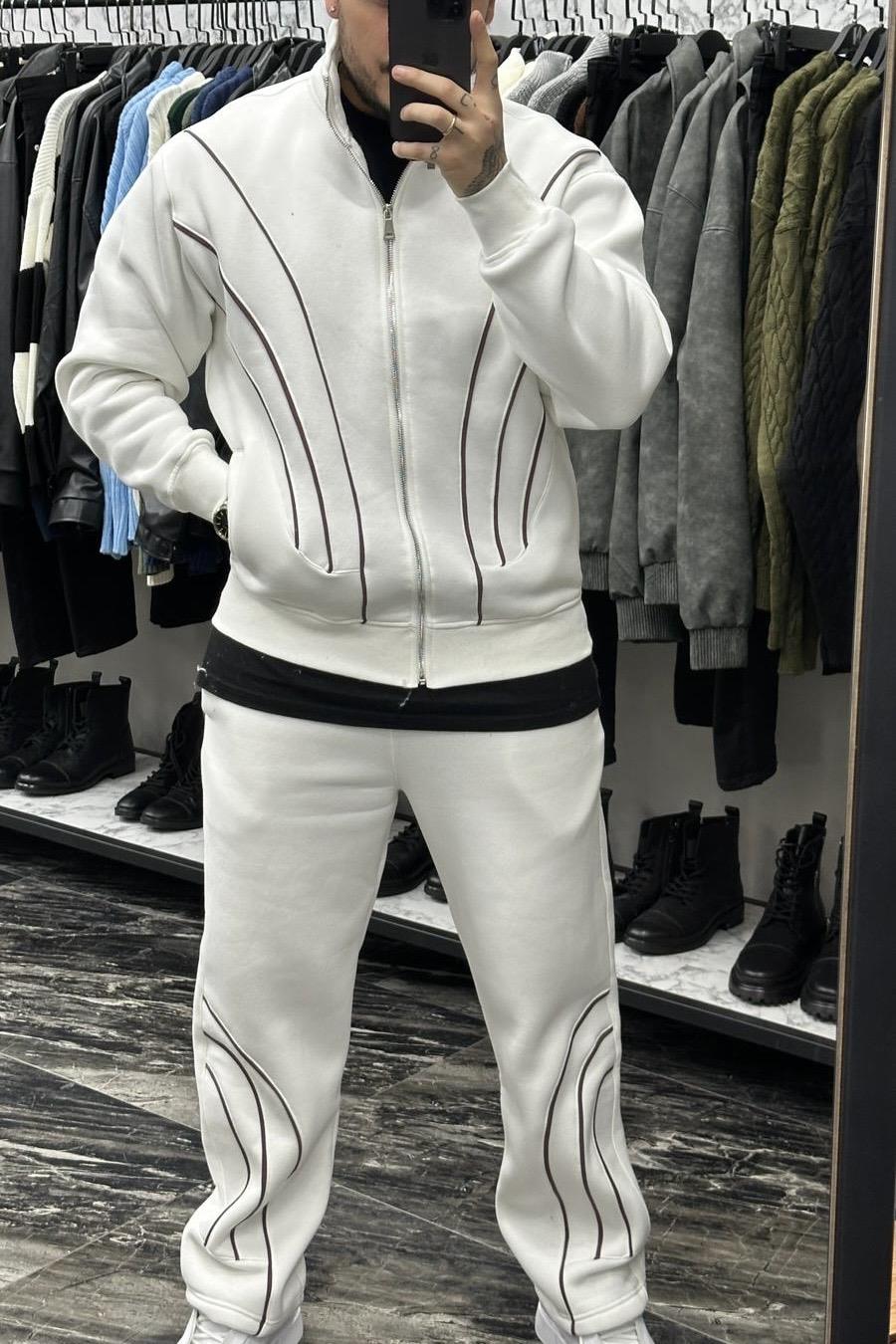 Monarc Şardonlu Hırkalı Takım Beyaz