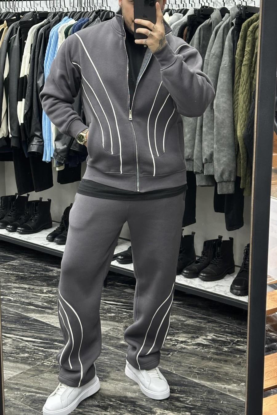 Monarc Şardonlu Hırkalı Takım Füme