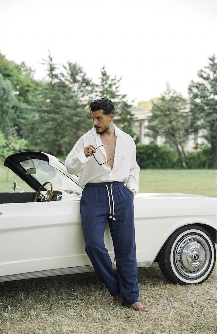 Müslin Bağlamalı Baggy Pantolon Lacivert