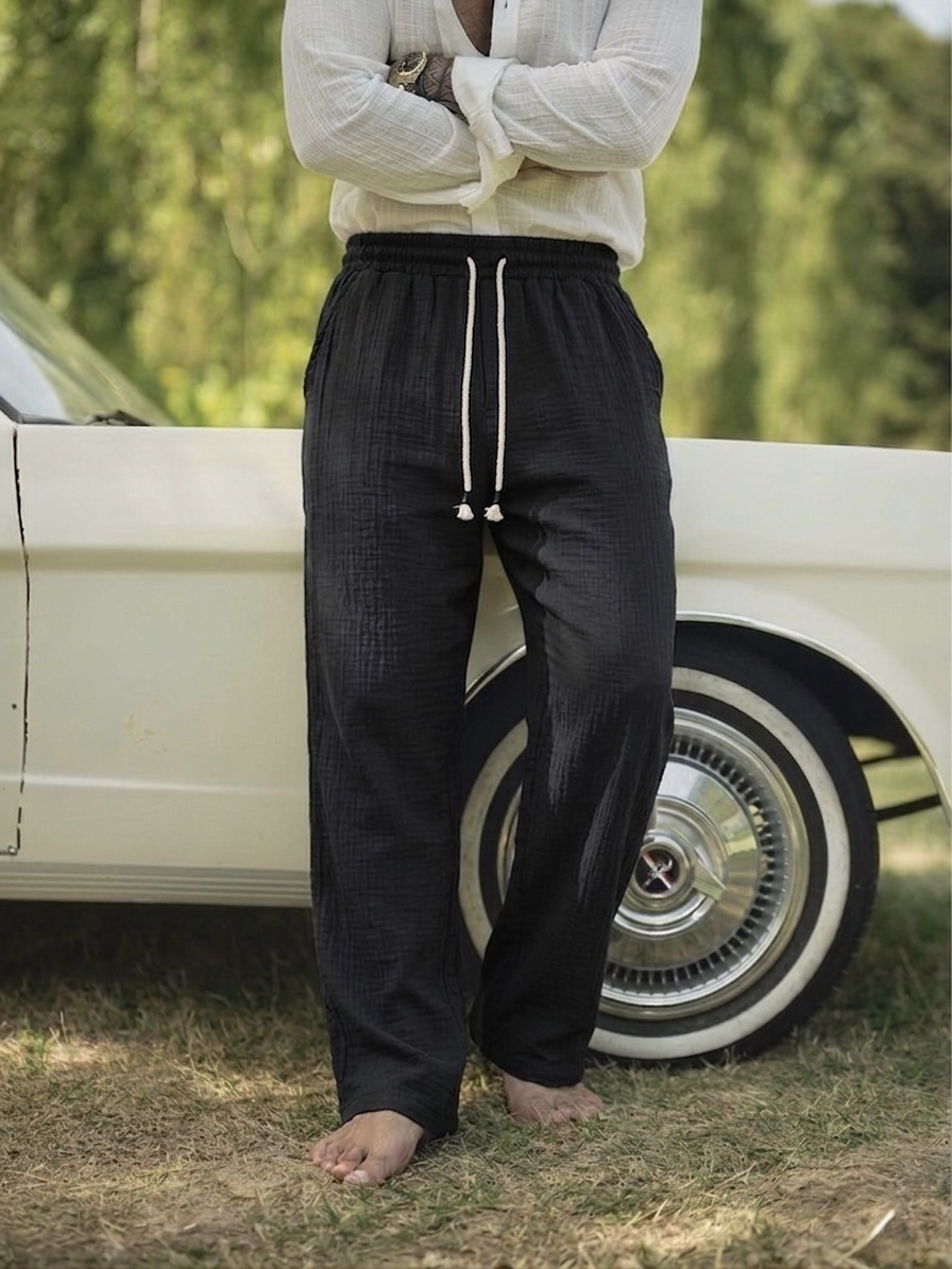 Müslin Bağlamalı Baggy Pantolon Siyah