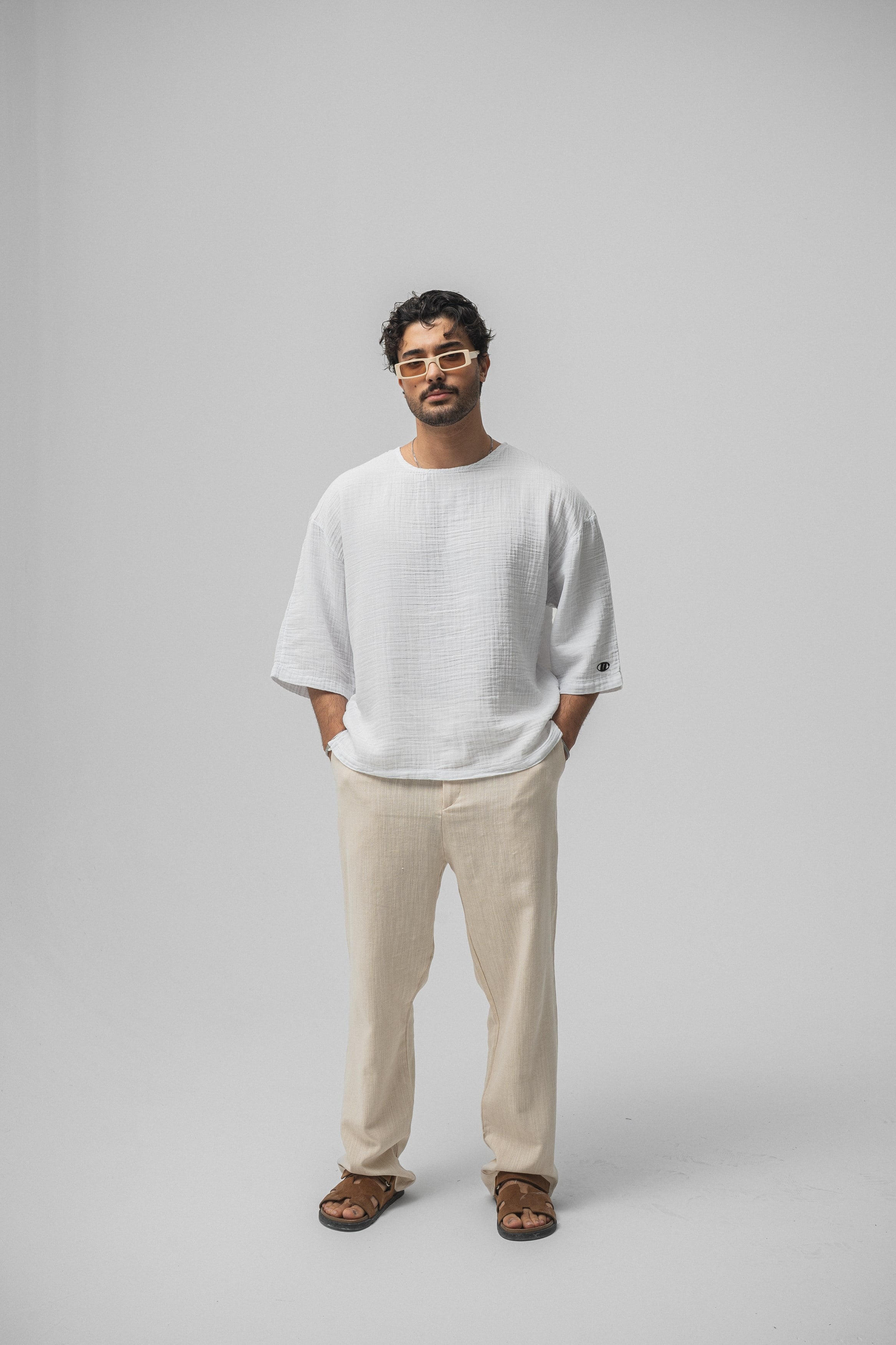 Müslin Fakir Kol Oversize Tshirt Beyaz