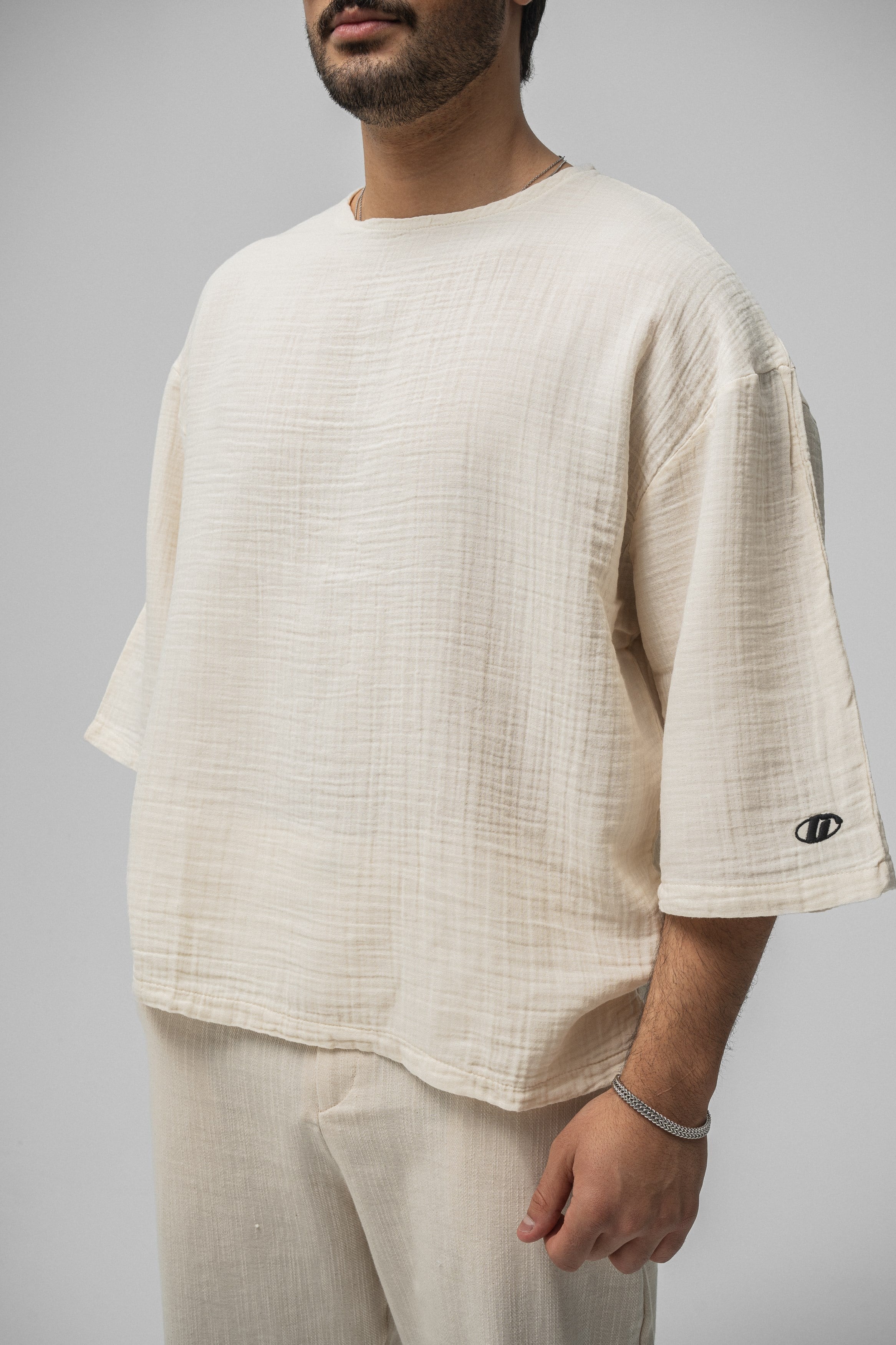 Müslin Fakir Kol Oversize Tshirt Krem