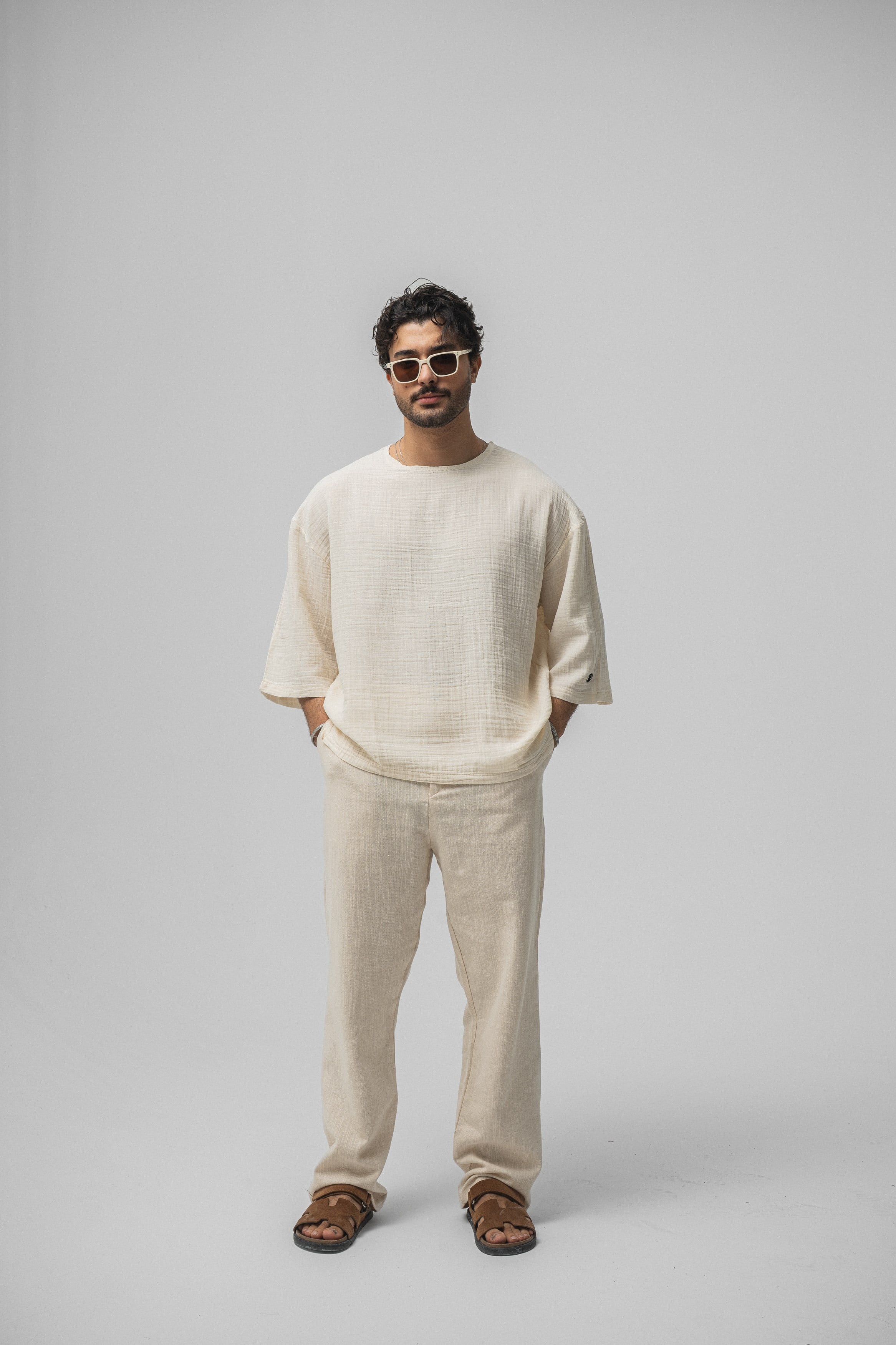 Müslin Fakir Kol Oversize Tshirt Krem