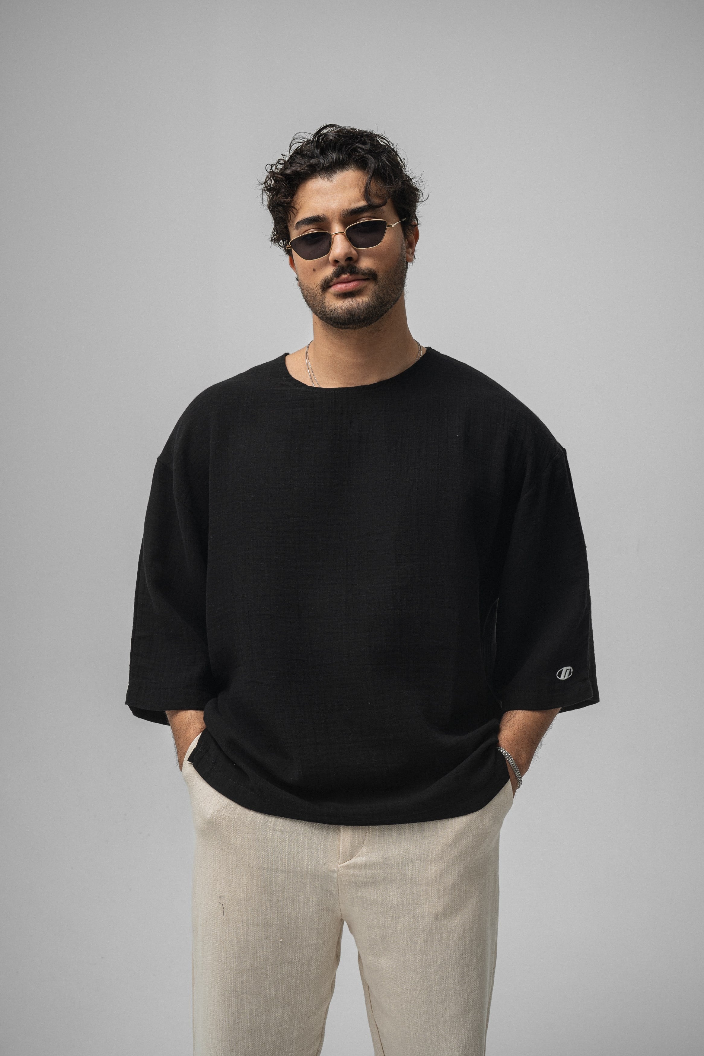 Müslin Fakir Kol Oversize Tshirt Siyah