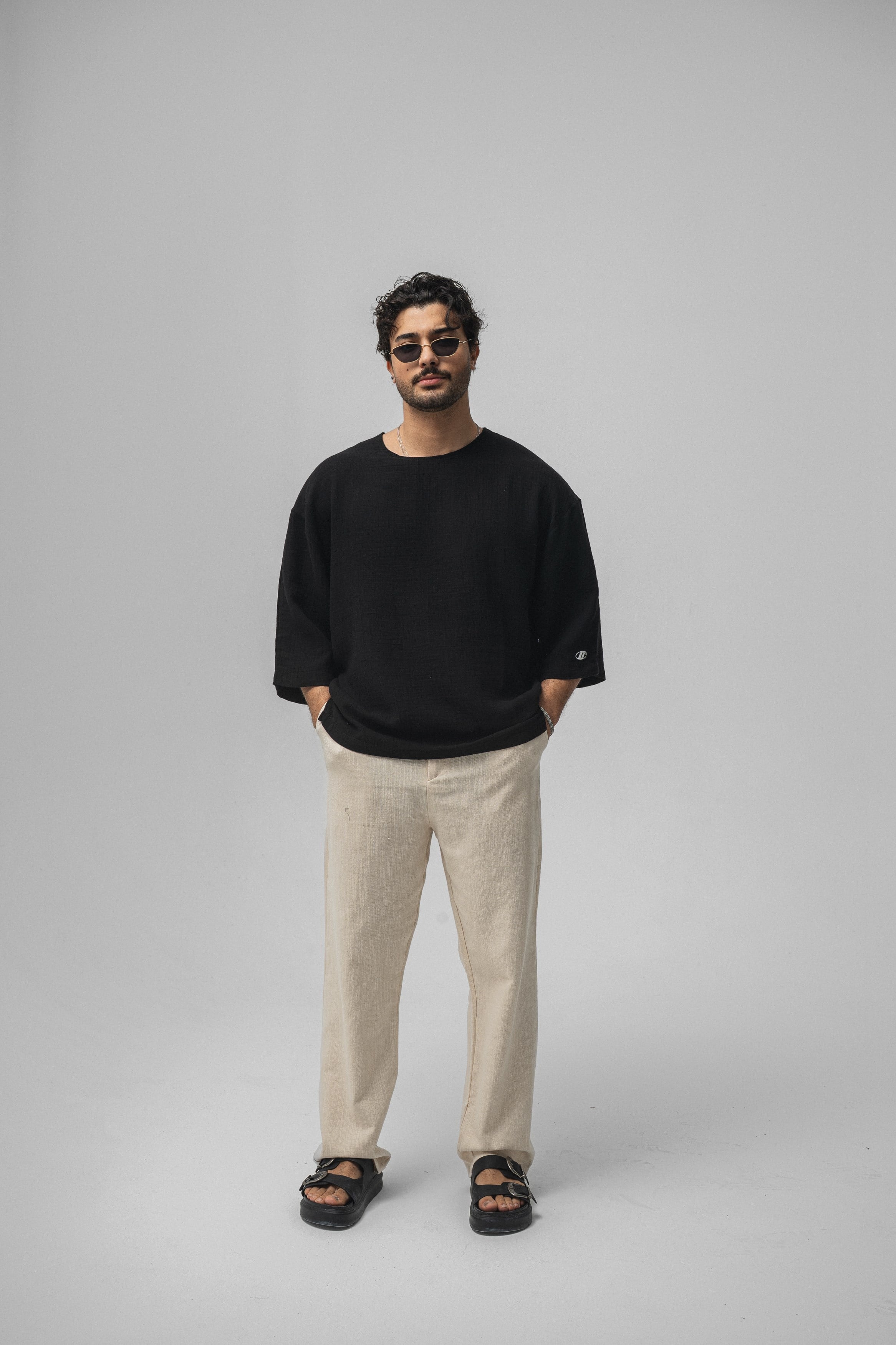 Müslin Fakir Kol Oversize Tshirt Siyah