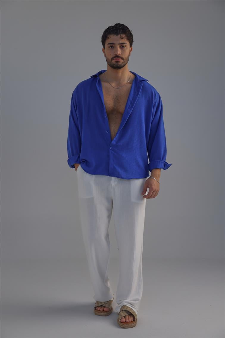 Non Iron Oversize Gömlek Koyu Mavi