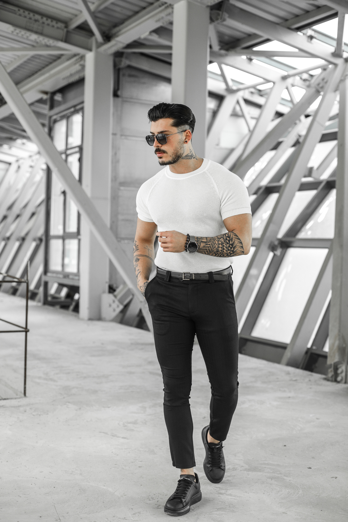 Omuz Detay Triko Tshirt Beyaz