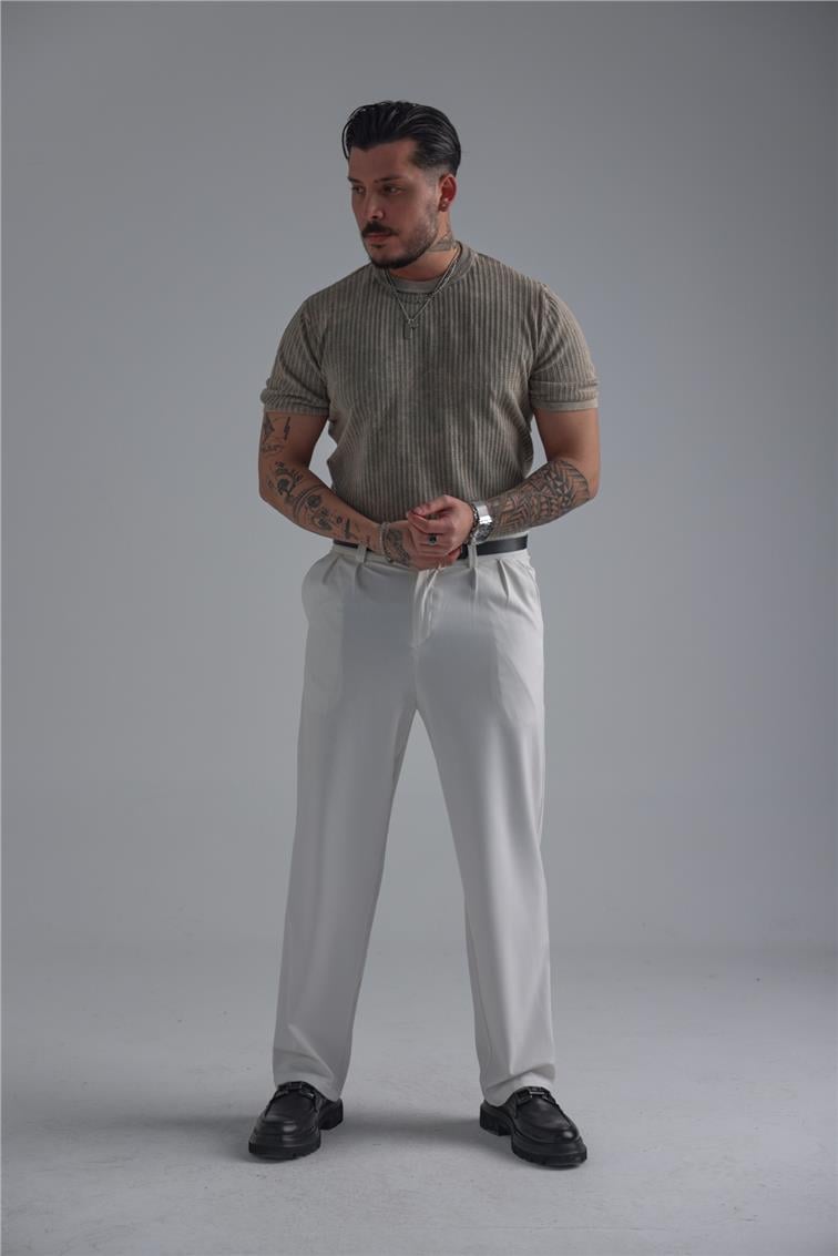 Oversize Knit Washed T-Shirt Yıkamalı Bej