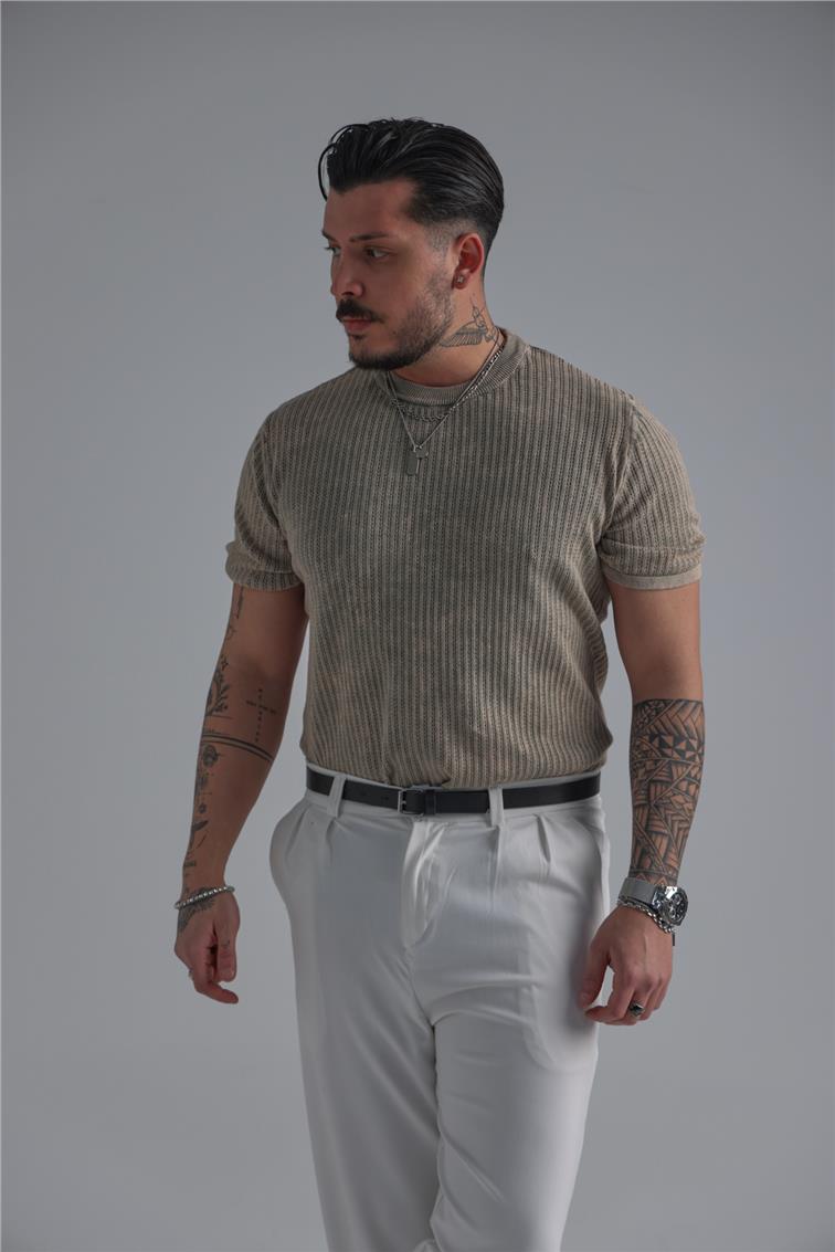 Oversize Knit Washed T-Shirt Yıkamalı Bej