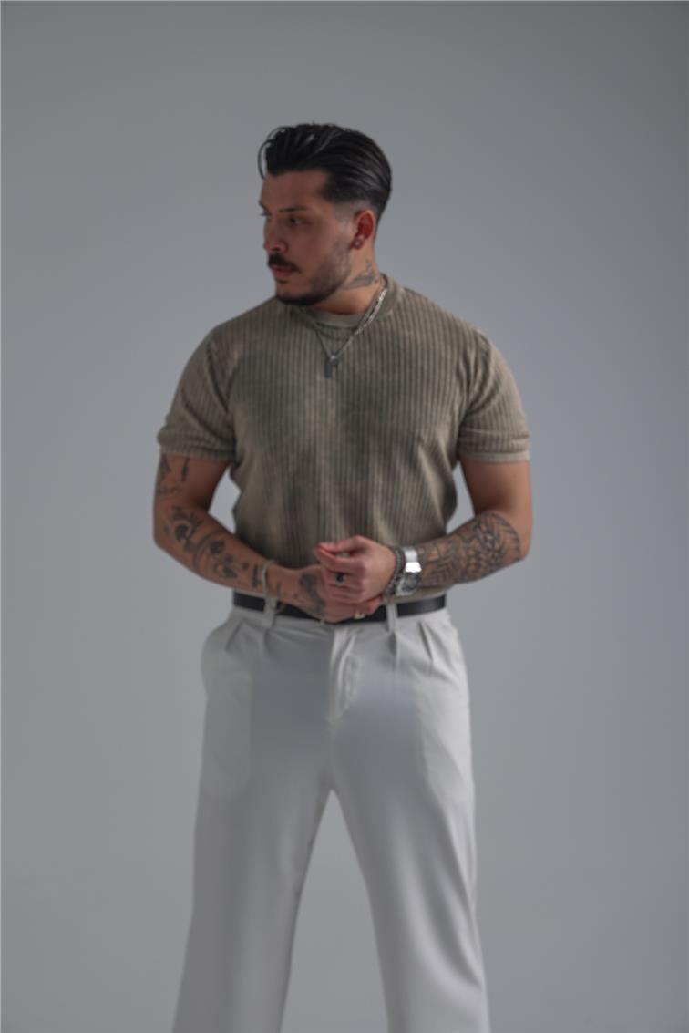 Oversize Knit Washed T-Shirt Yıkamalı Bej