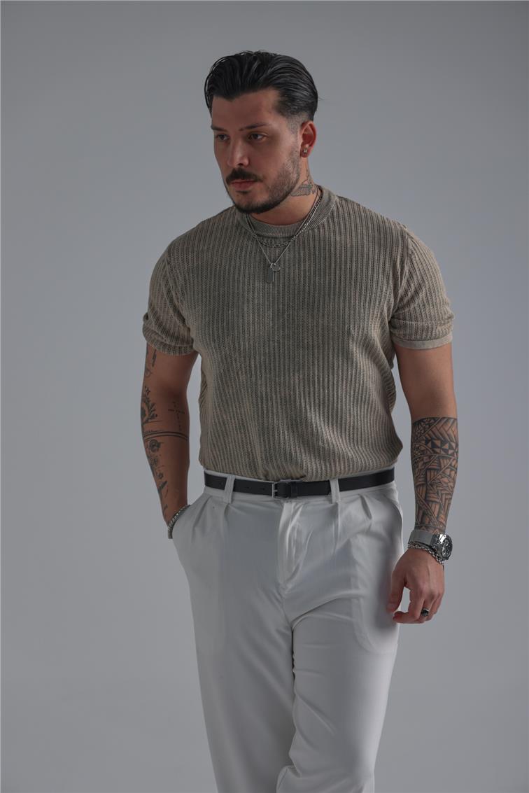 Oversize Knit Washed T-Shirt Yıkamalı Bej