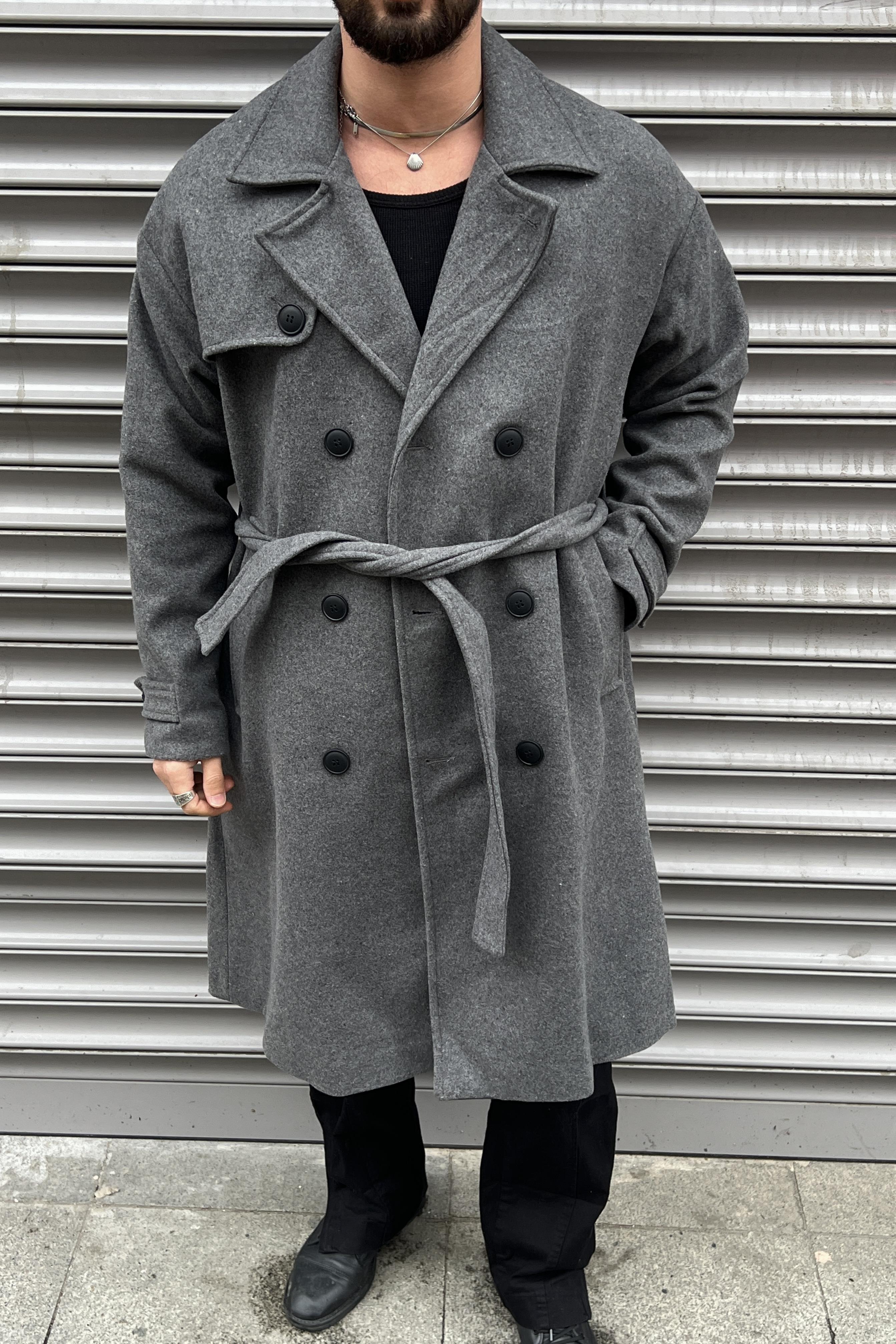 Oversize  Kol Detay Kaşe Kaban Antrasit