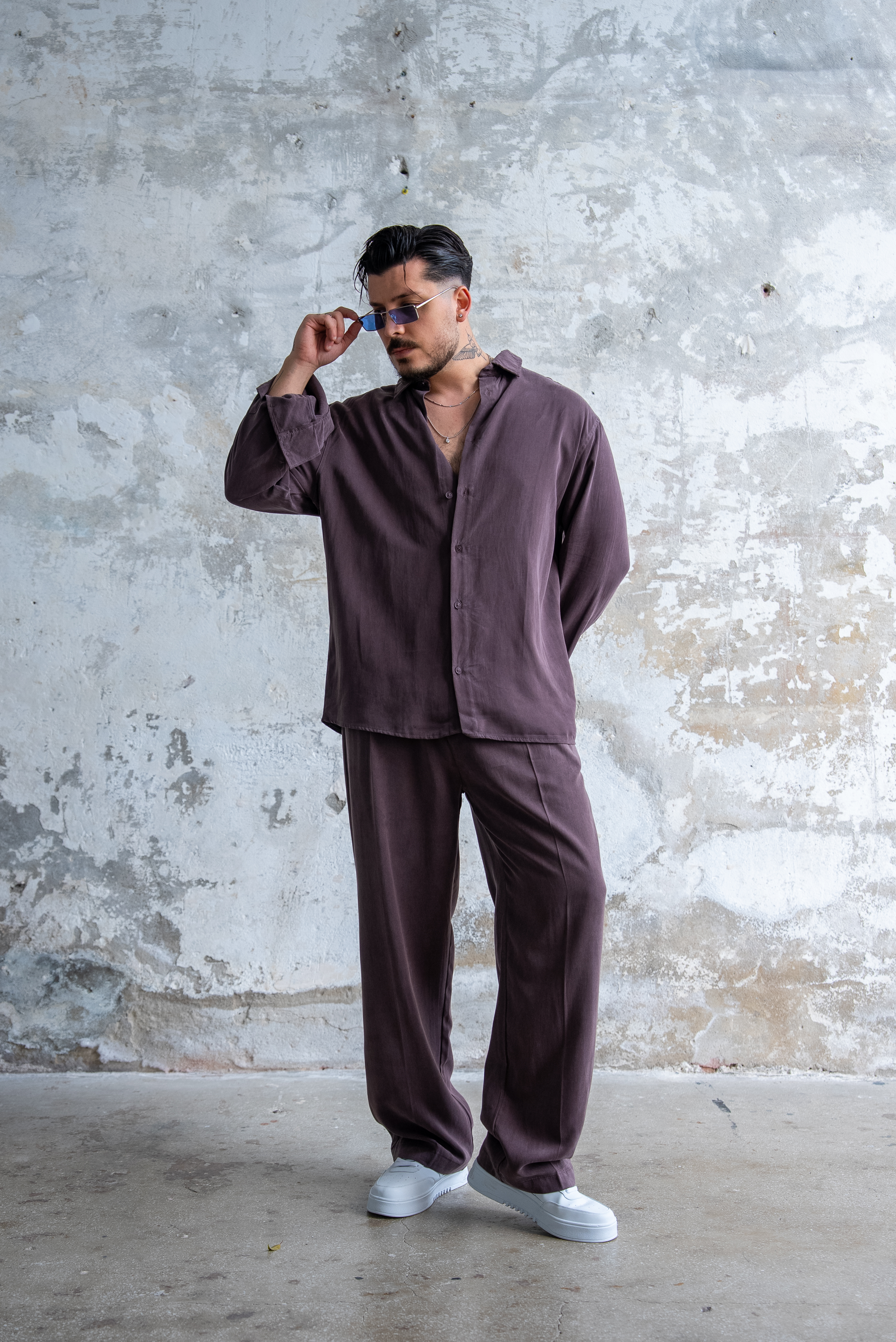 Oversize Yıkamalı Modal Takım Kahve