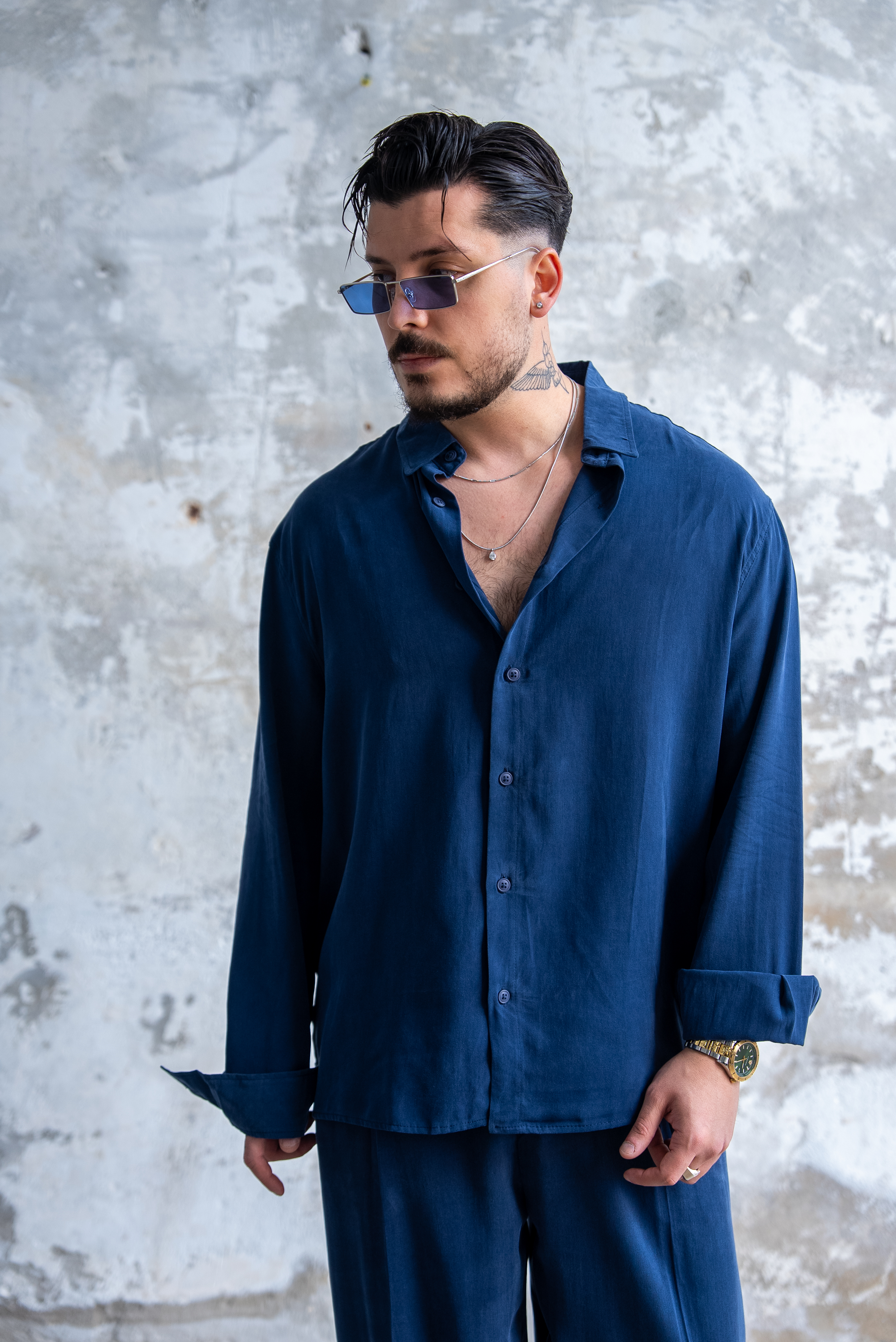 Oversize Yıkamalı Modal Takım Lacivert
