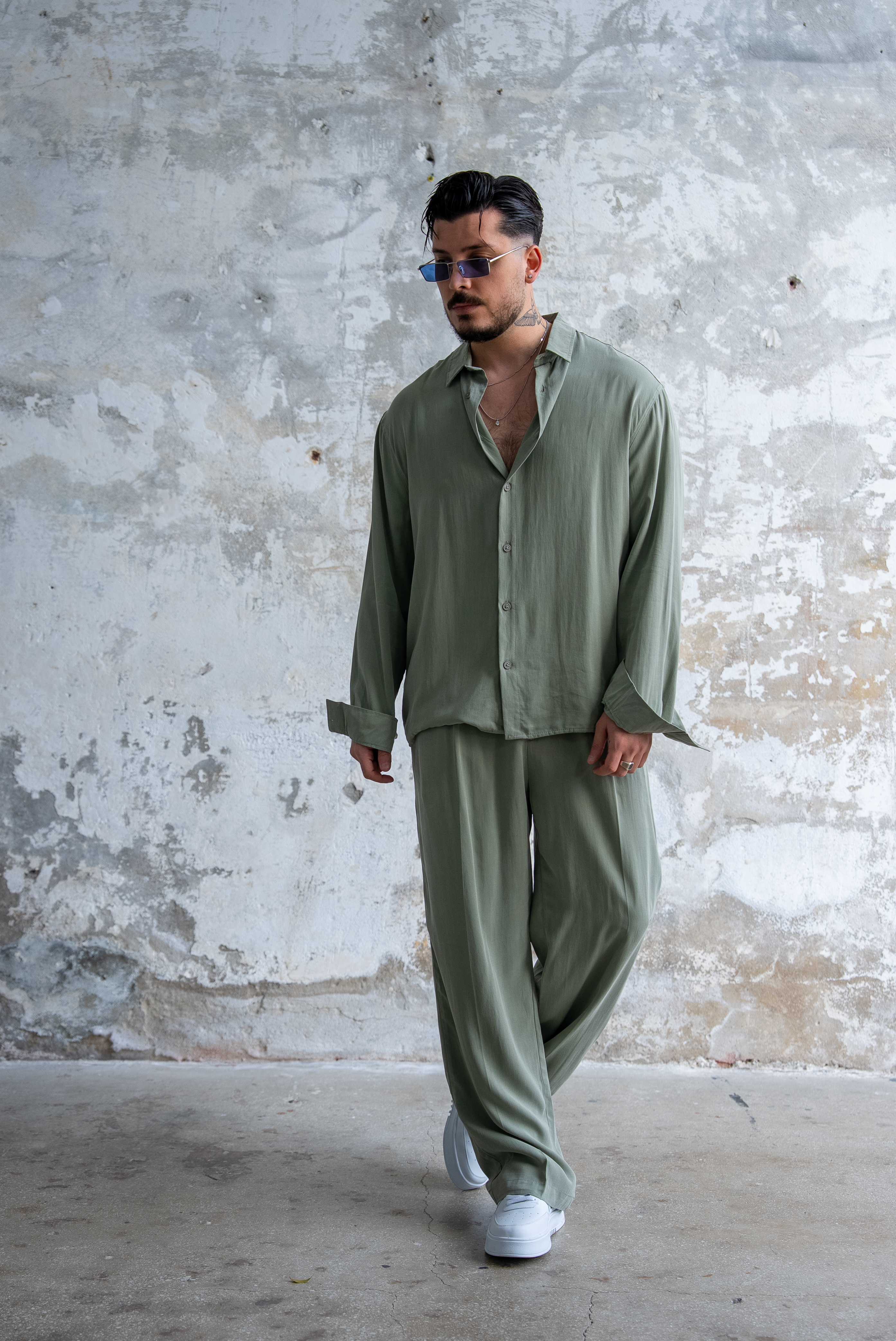 Oversize Yıkamalı Modal Takım Yeşil