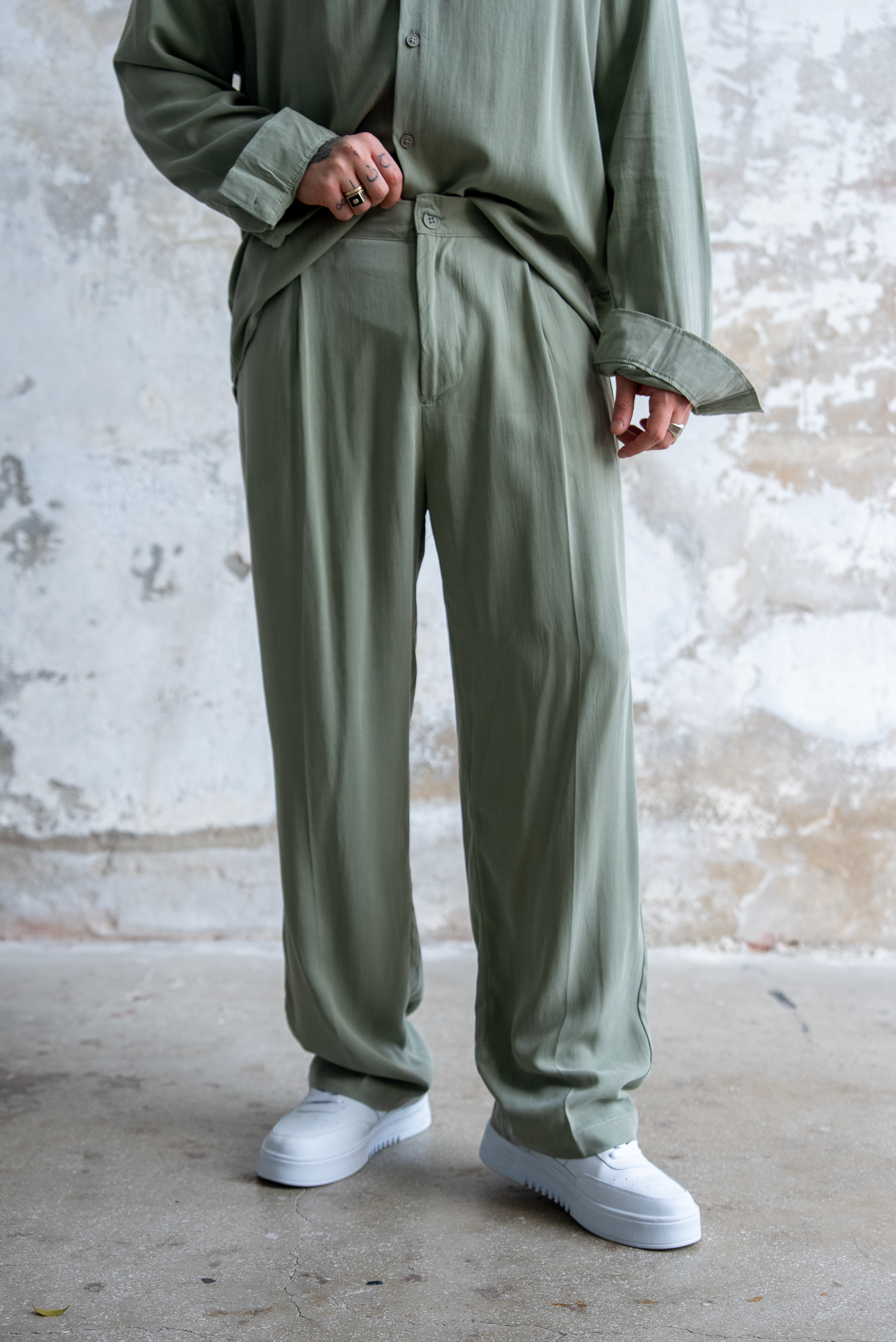 Oversize Yıkamalı Modal Takım Yeşil