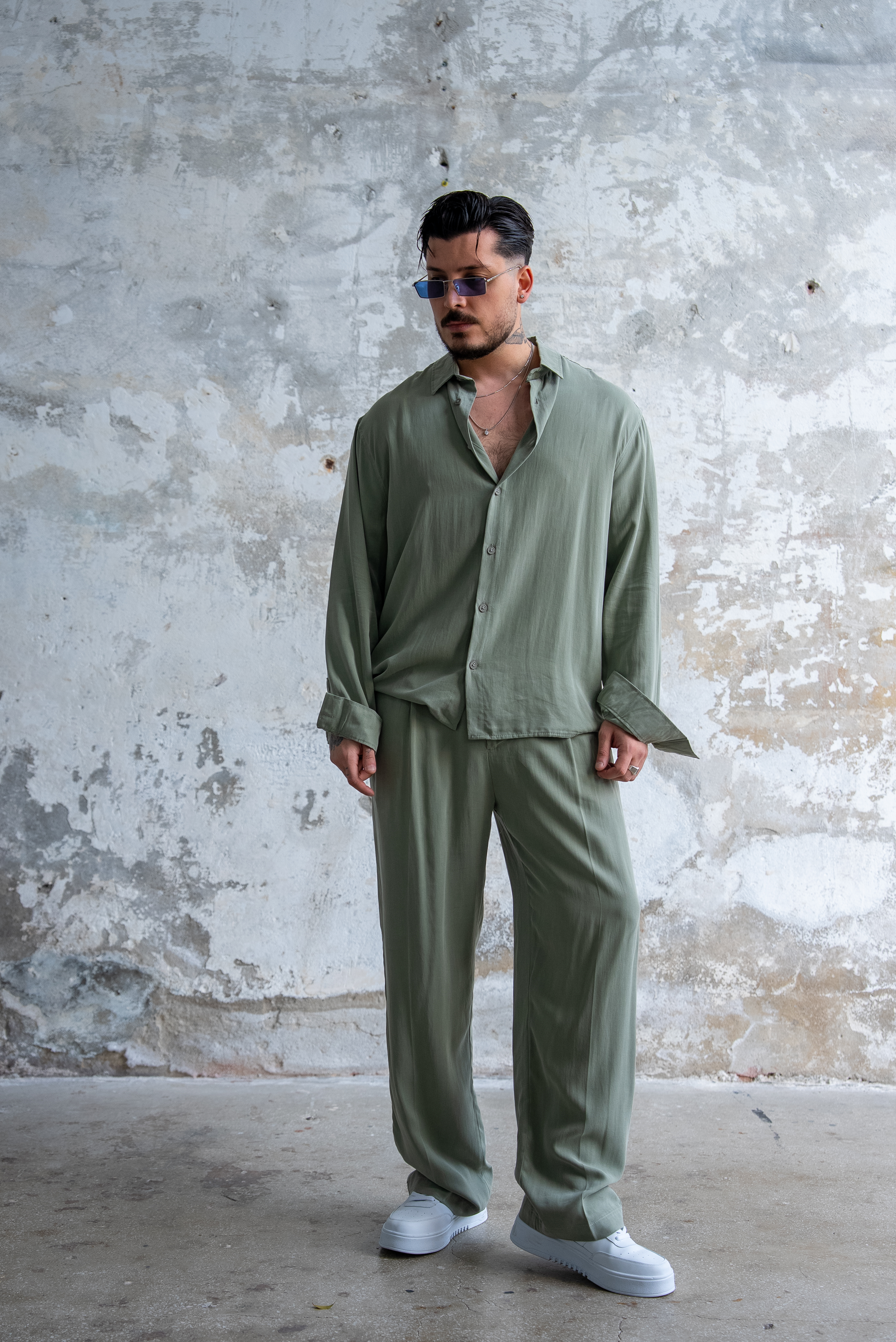 Oversize Yıkamalı Modal Takım Yeşil