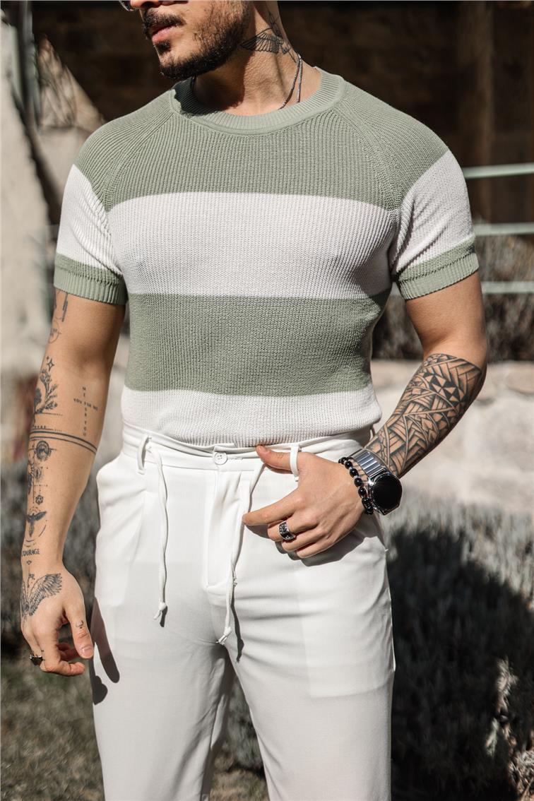 Paralel Örme Triko T-Shirt Mint