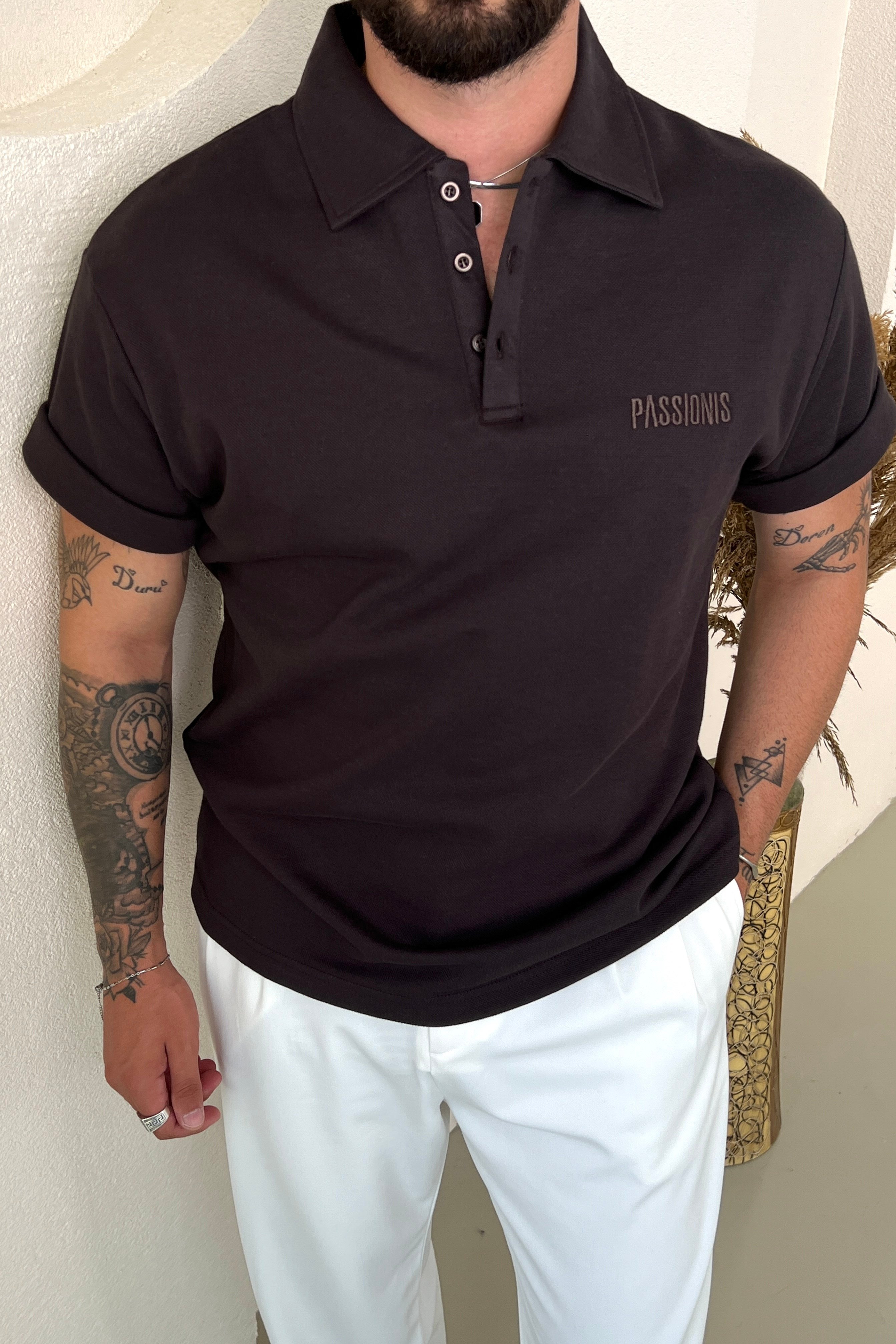 Passionis Nakış Detay Polo Yaka Tshirt Kahve