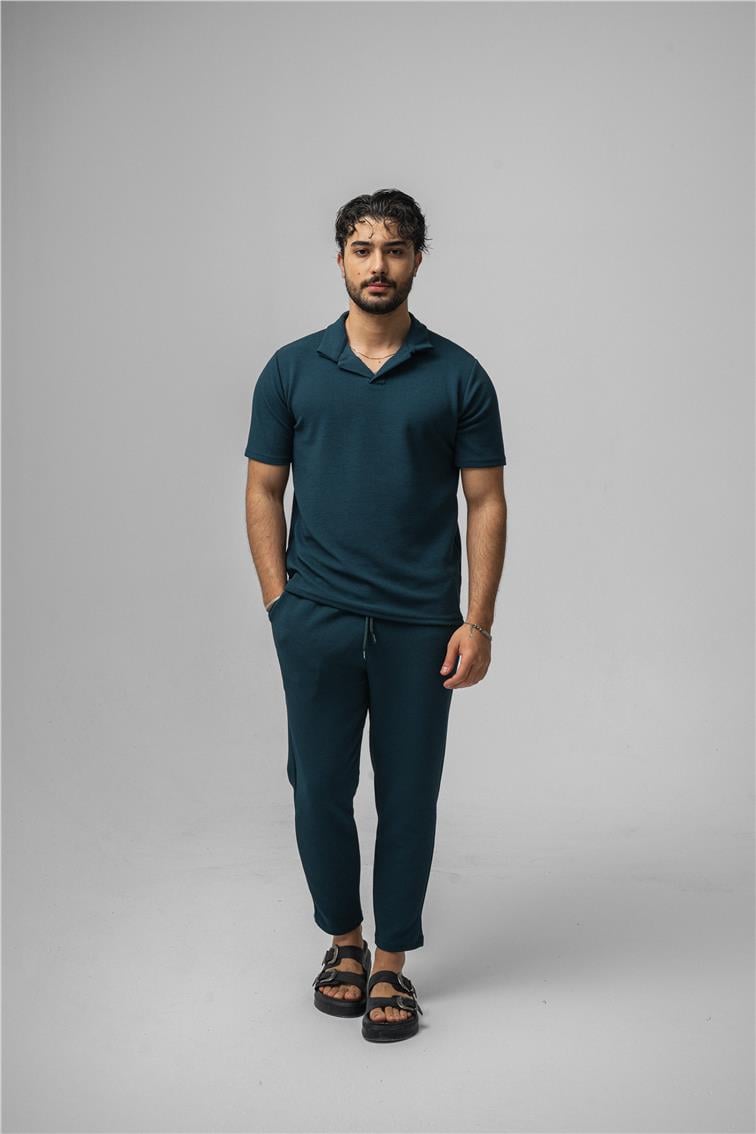 Polo Yaka Gizli Kabartma T-Shirt Çağla Yeşili