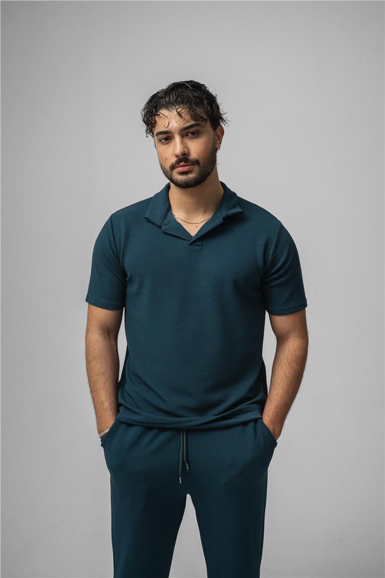 Polo Yaka Gizli Kabartma T-Shirt Çağla Yeşili