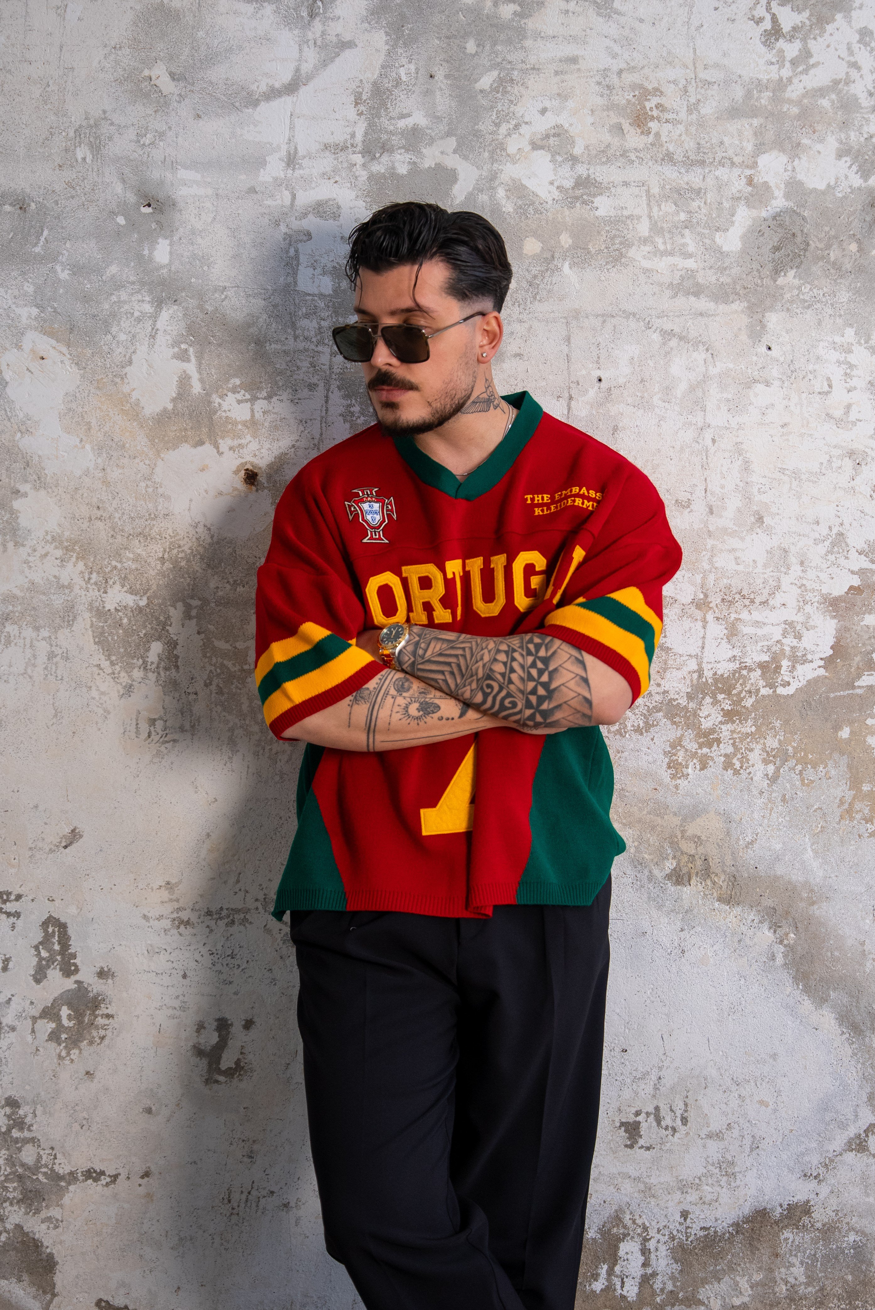 Portugal Baskılı Bol Triko Tshirt Kırmızı