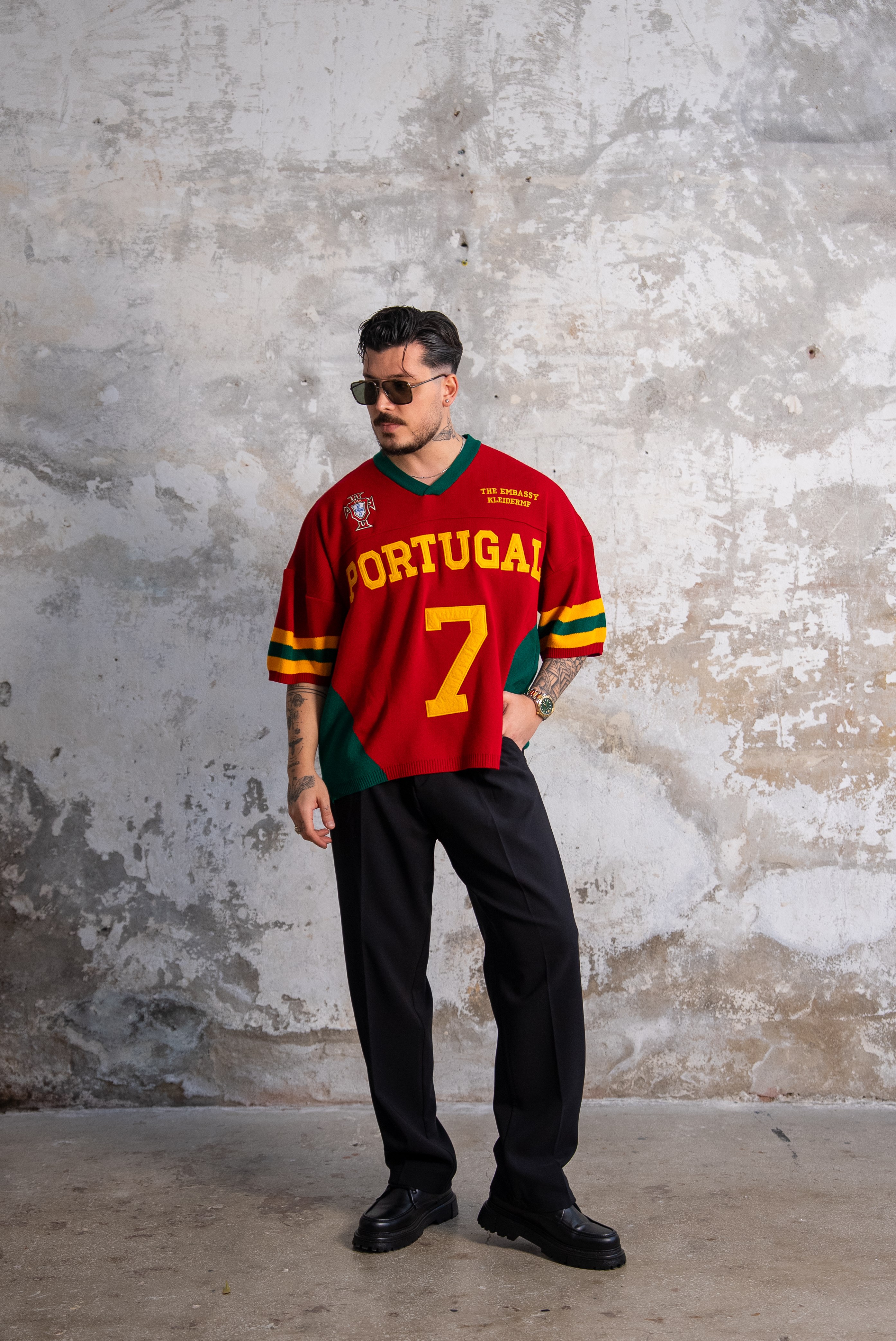 Portugal Baskılı Bol Triko Tshirt Kırmızı