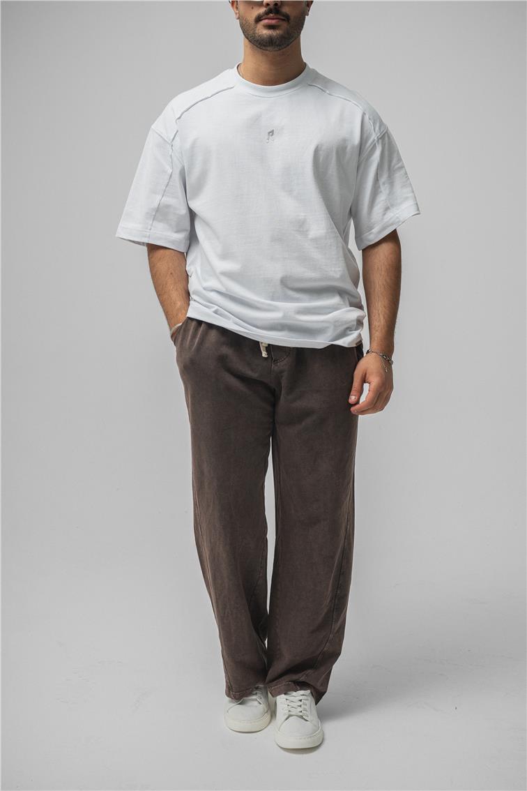 R Basıkılı Oversize T-Shirt Beyaz