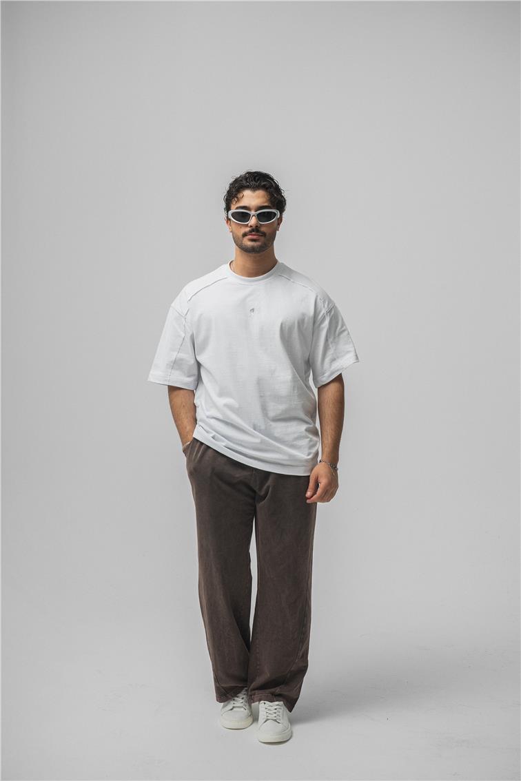 R Basıkılı Oversize T-Shirt Beyaz