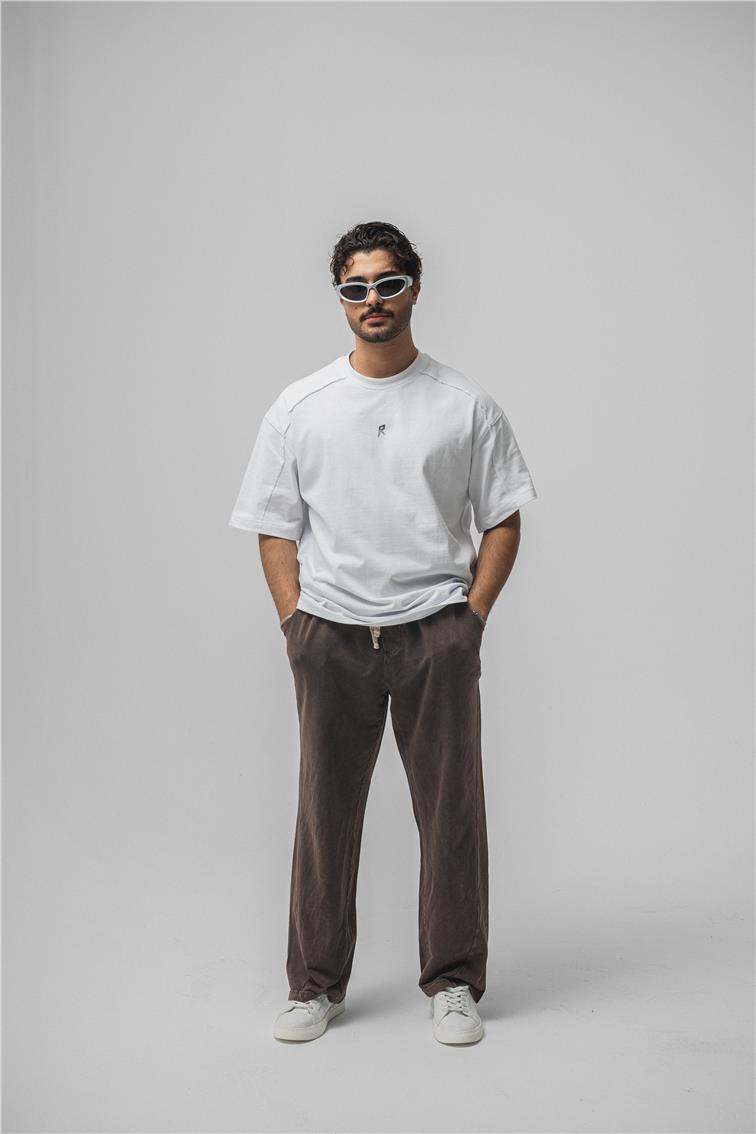 R Basıkılı Oversize T-Shirt Beyaz