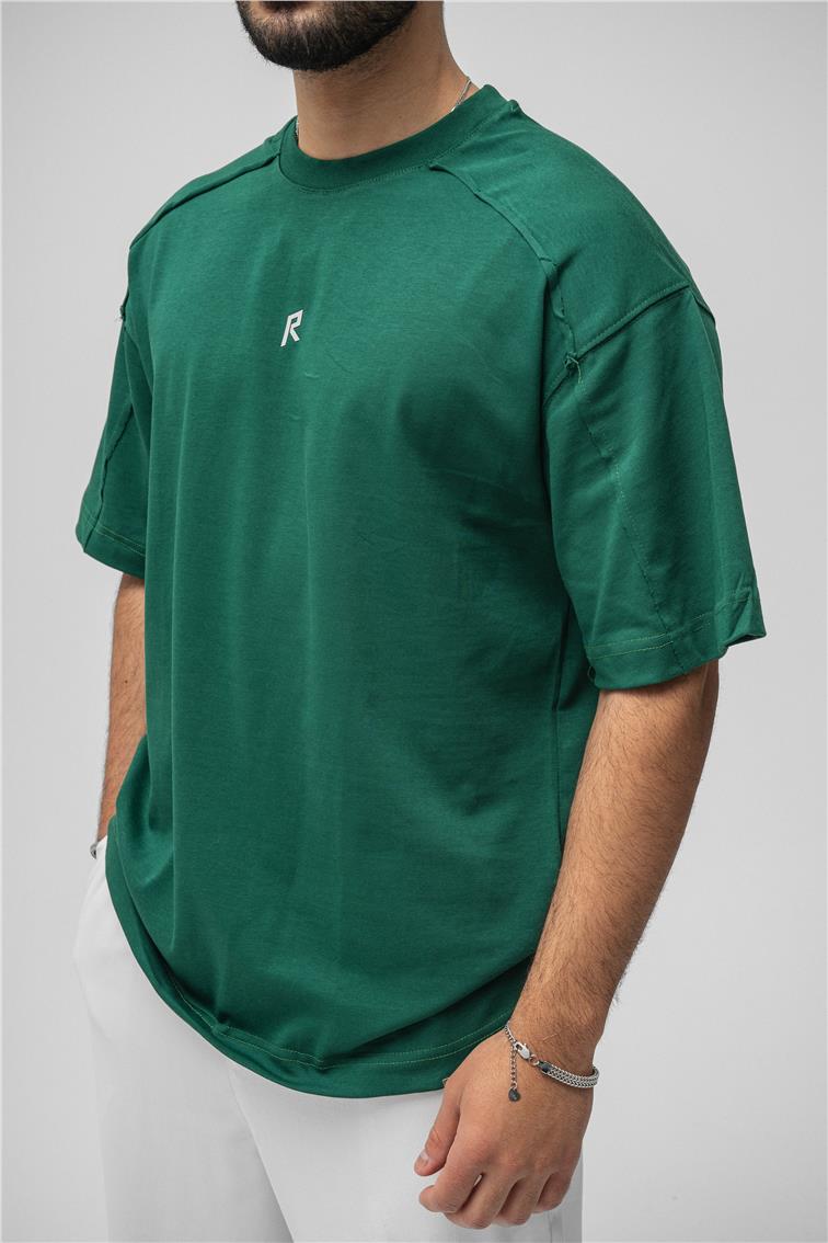 R Basıkılı Oversize T-Shirt Yeşil