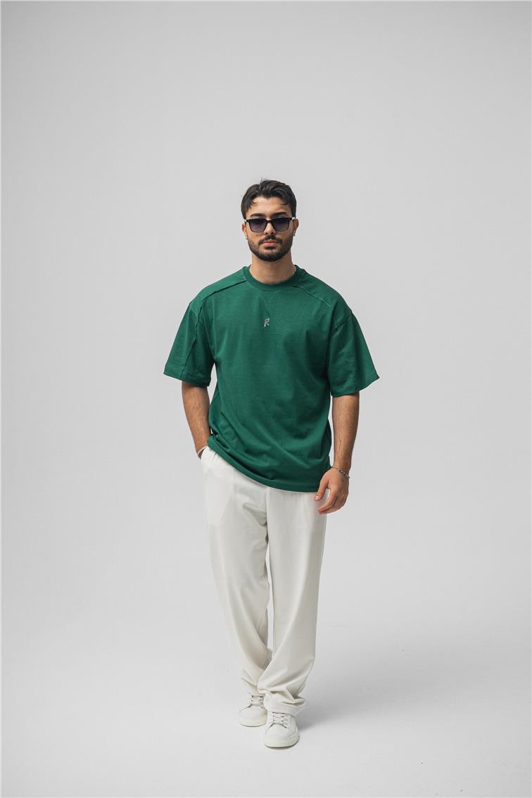 R Basıkılı Oversize T-Shirt Yeşil