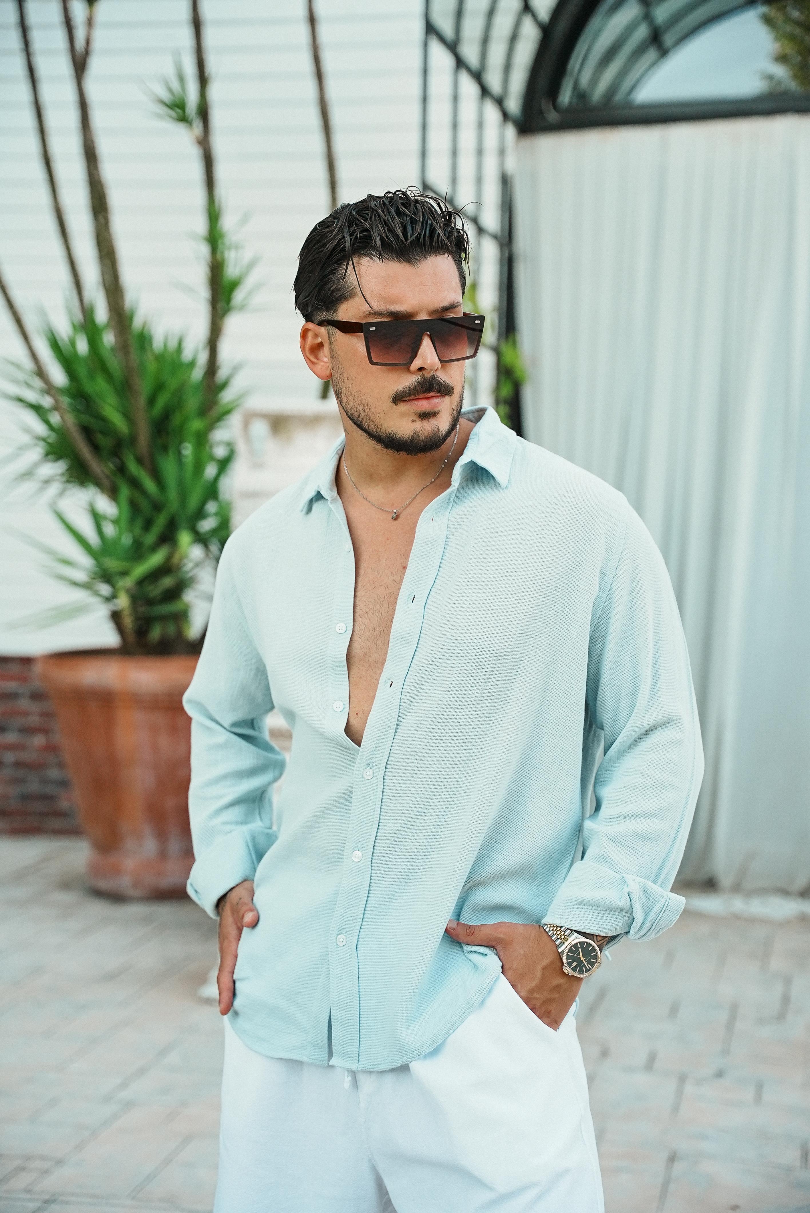 Regular Örme Gömlek Açık Mavi