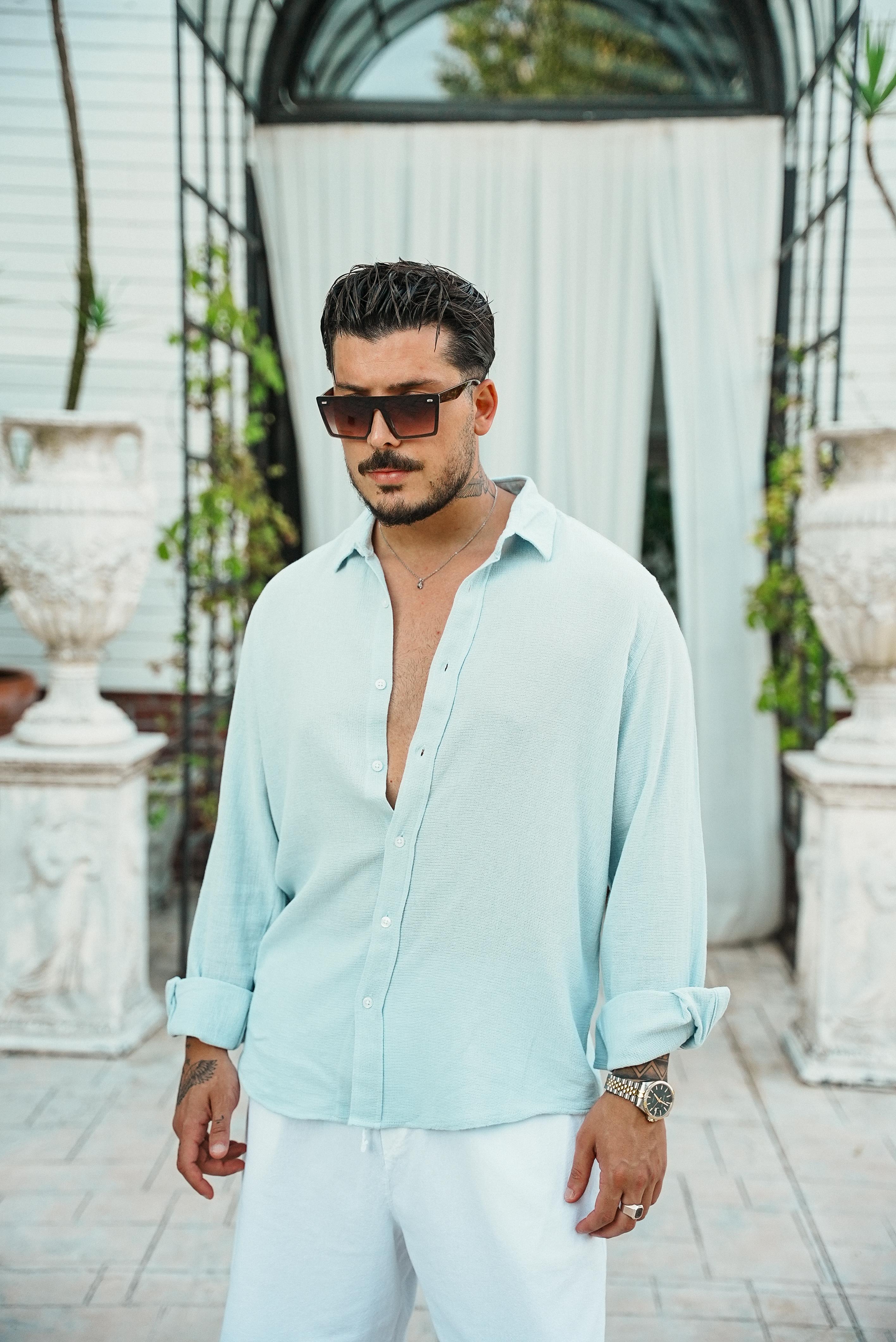 Regular Örme Gömlek Açık Mavi