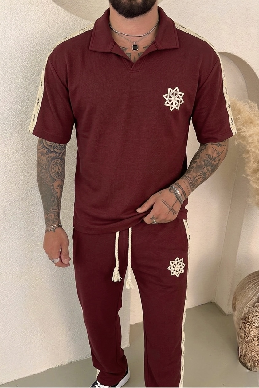 Retro Nakışlı Eşofman Takımı Bordo