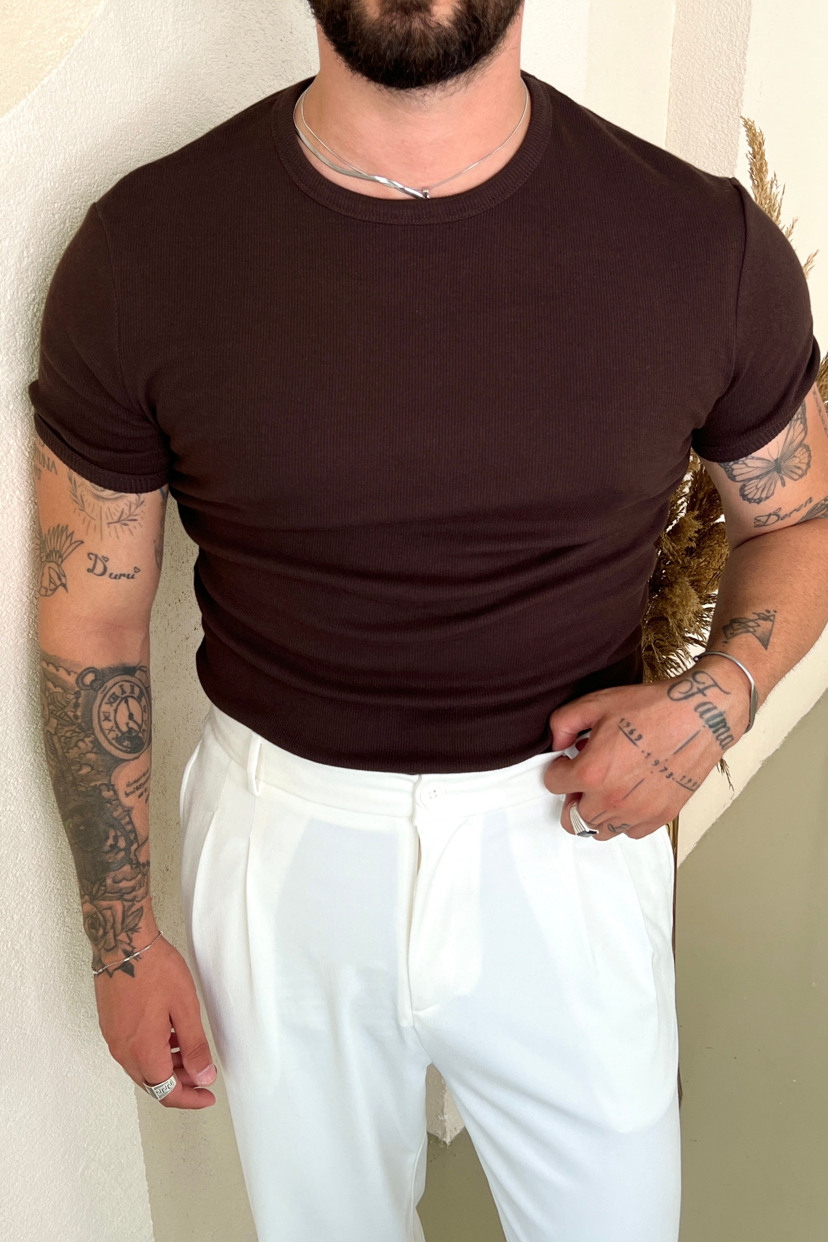 Ribana  Fit Tshirt Kahve