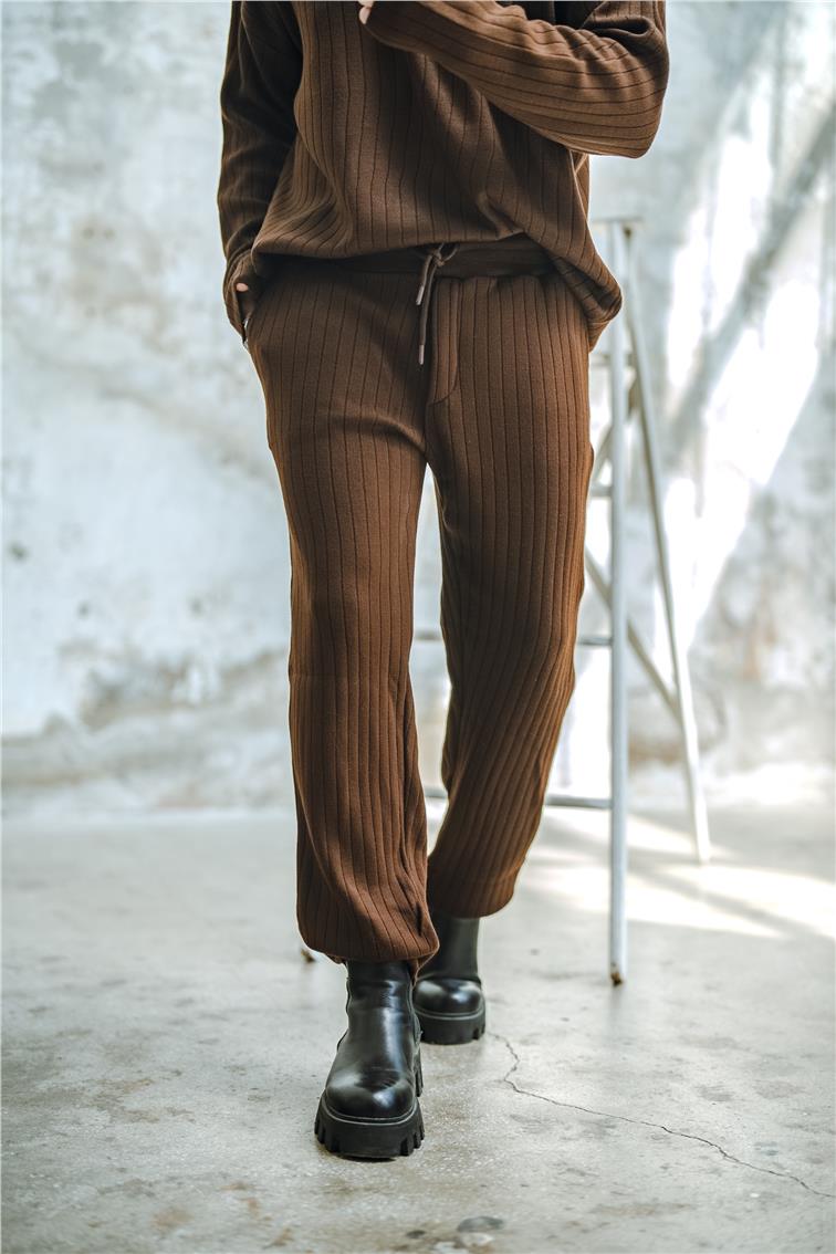 Ribanalı Comfort Pantolon Kahve