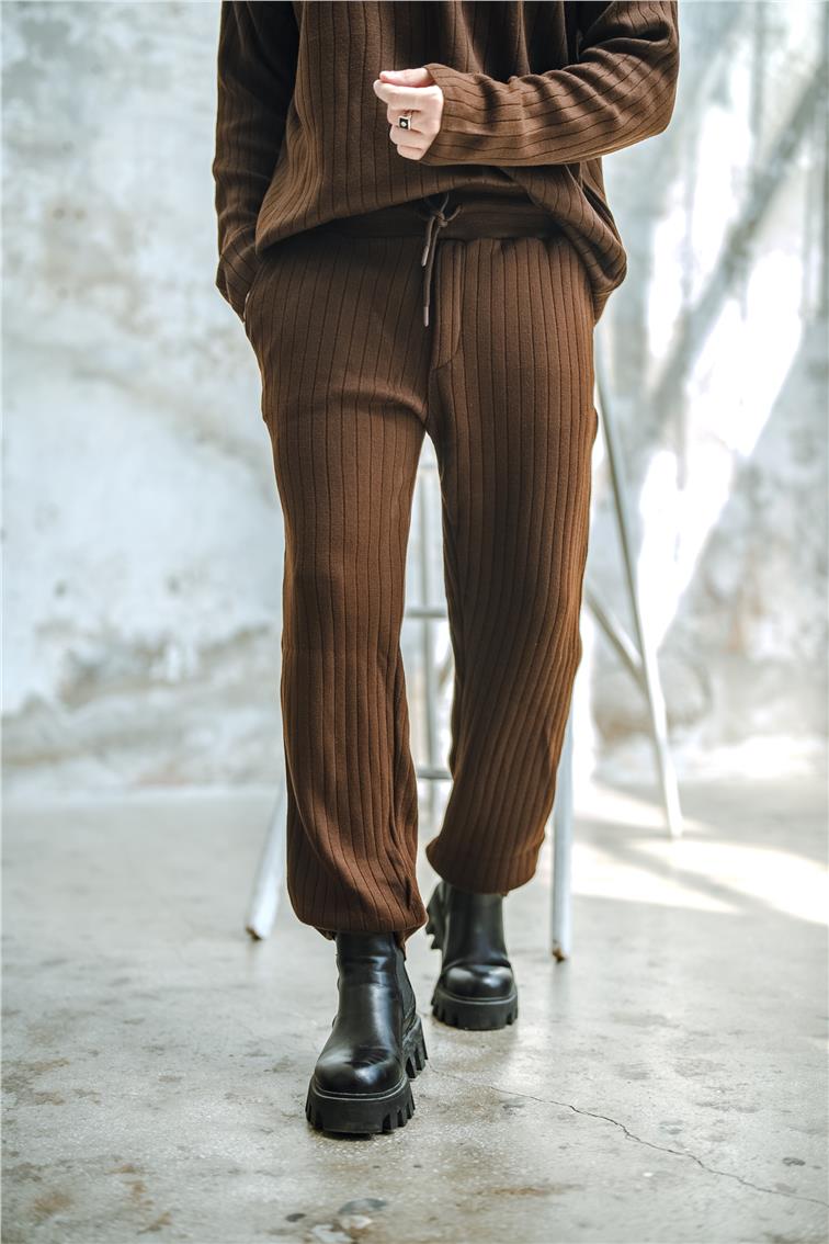 Ribanalı Comfort Pantolon Kahve