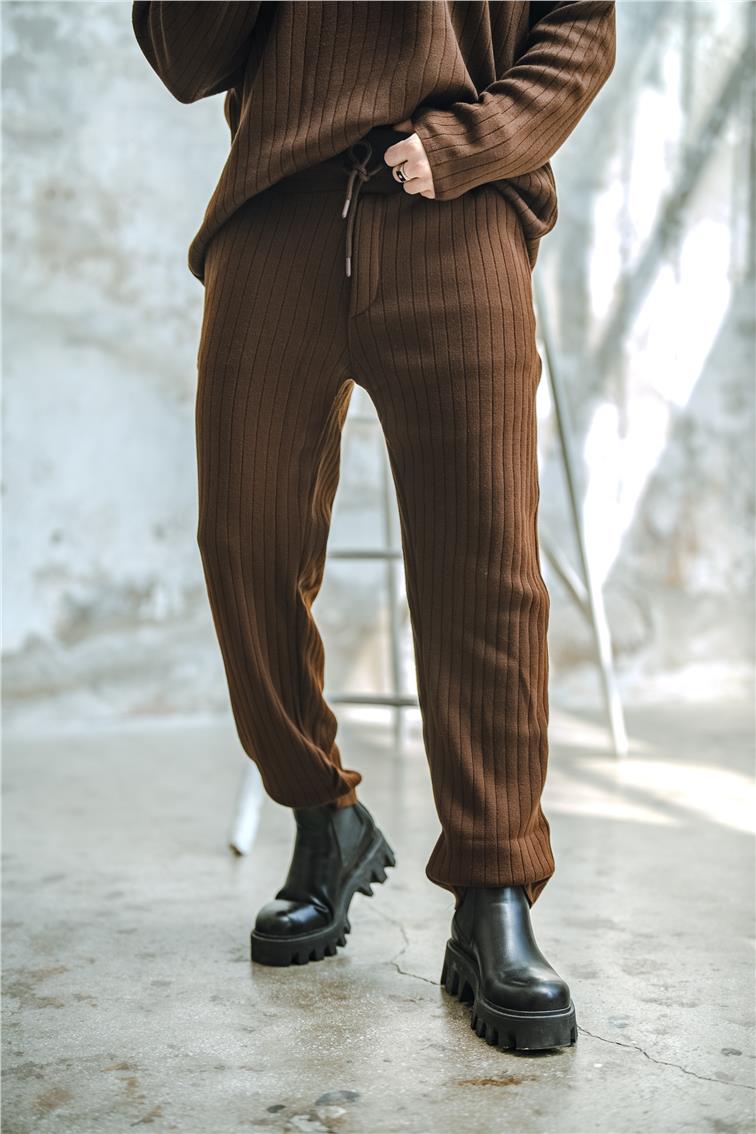 Ribanalı Comfort Pantolon Kahve