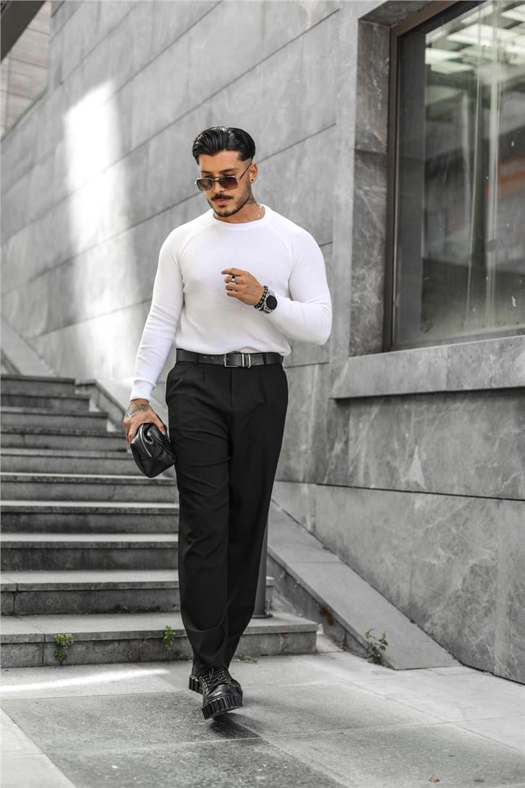 Sade Regular Fit  Triko Kazak Beyaz