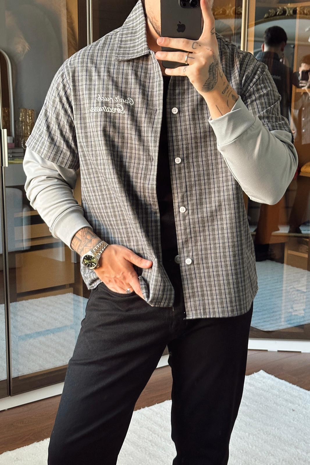 Şardonlu Kol Ekose Bol Gömlek Yeşil