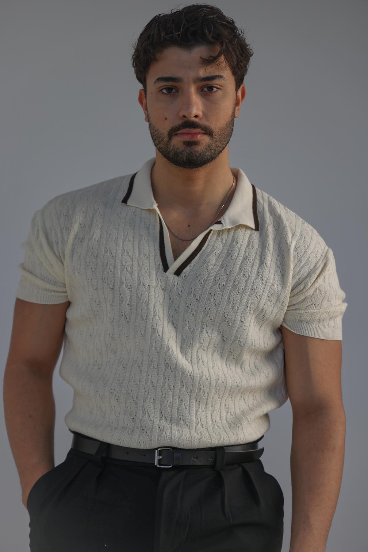 Structured Polo Oversize T-Shirt Krem