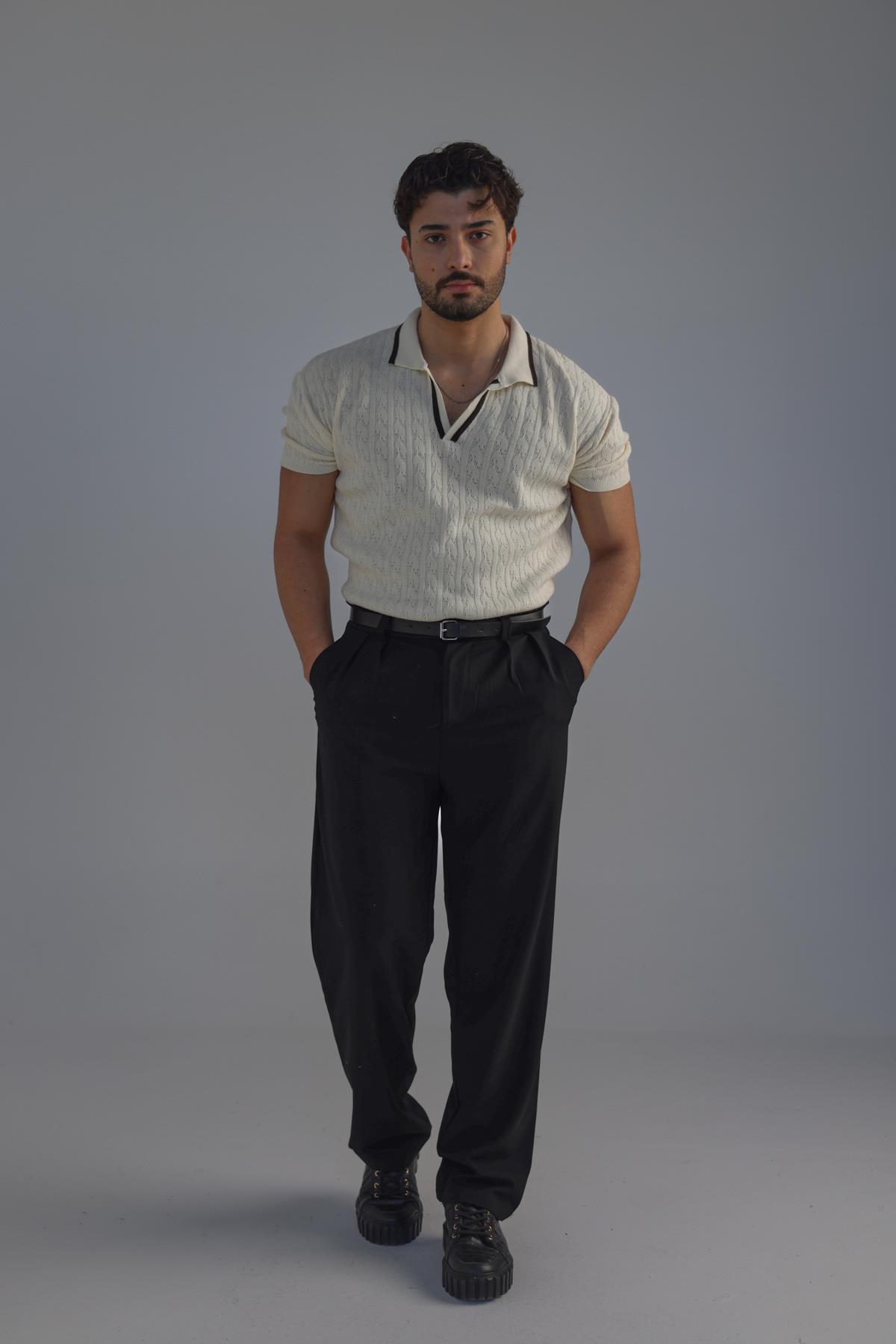 Structured Polo Oversize T-Shirt Krem