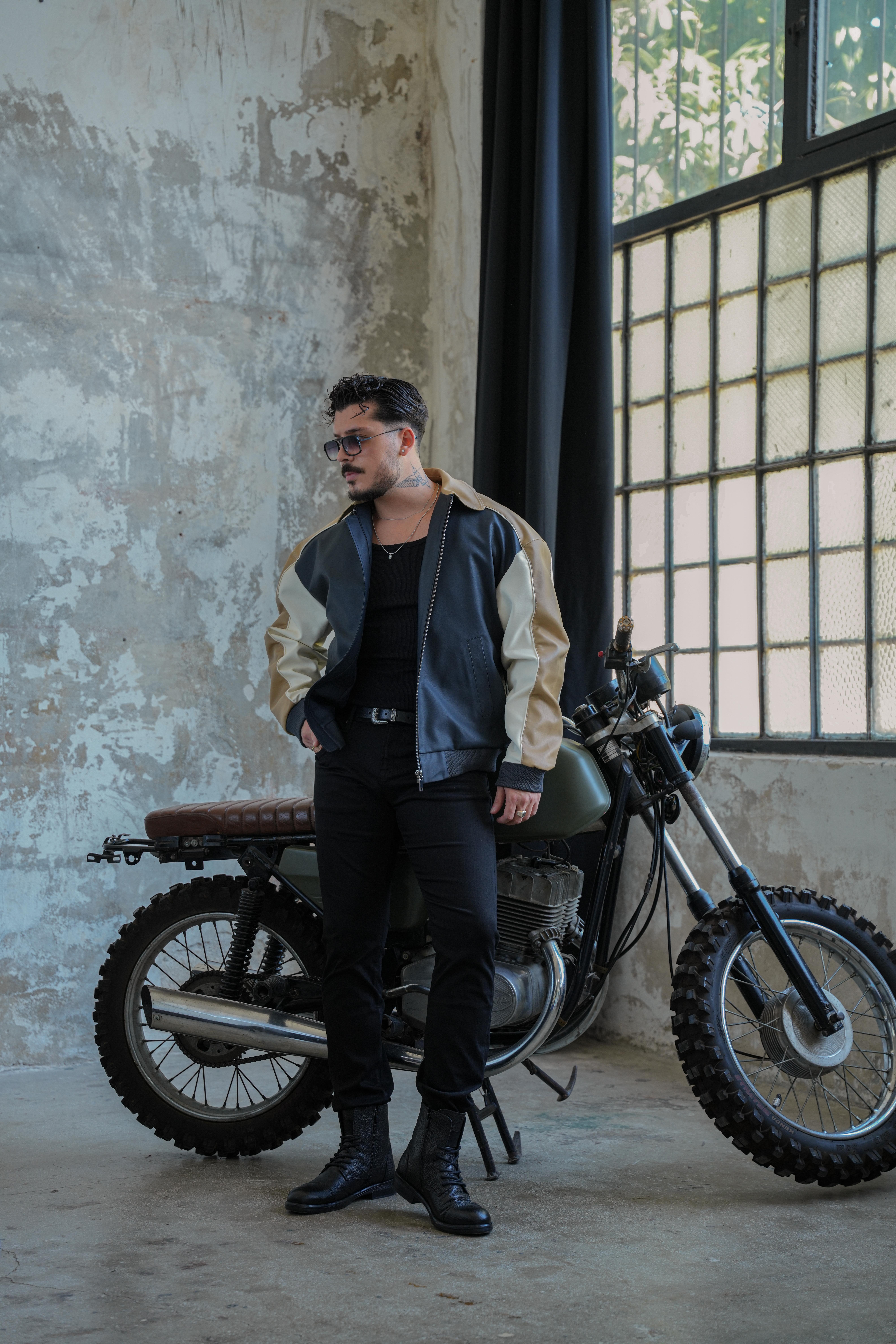 TriTone Bomber Deri Ceket Camel