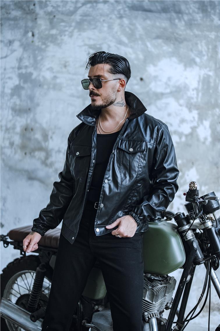 Vintage Fit Deri Ceket Siyah