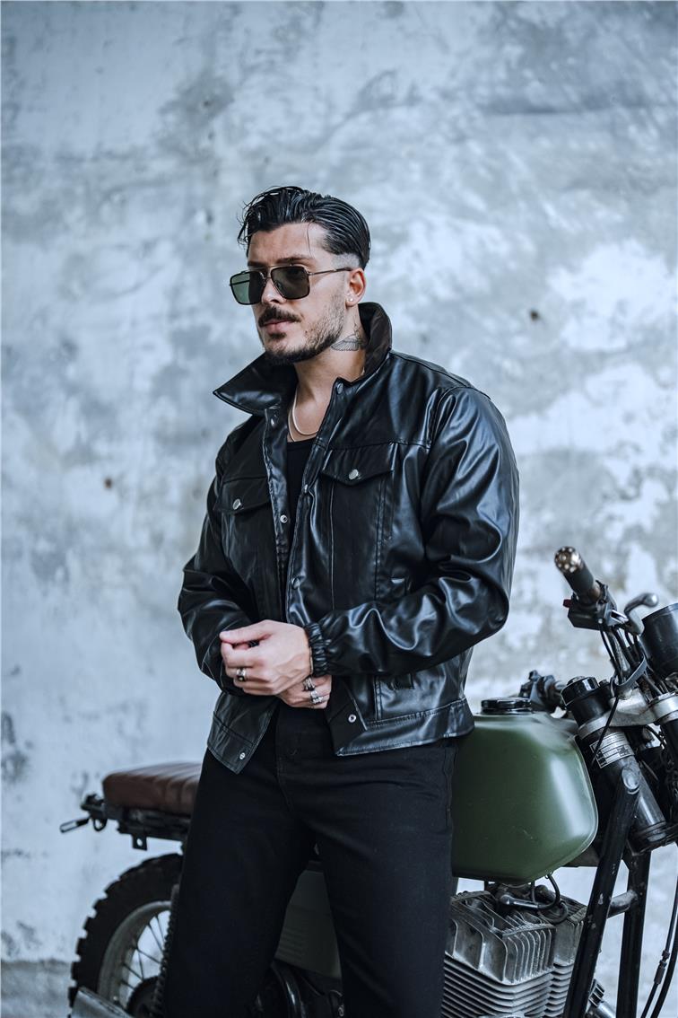 Vintage Fit Deri Ceket Siyah