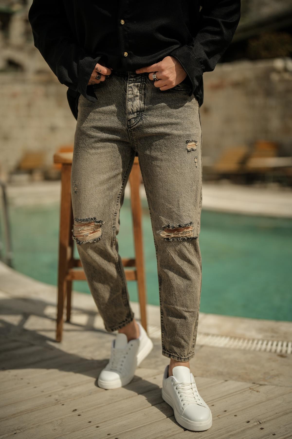 Vintage Yıkmalı Mom Jean Yıkamalı Gri