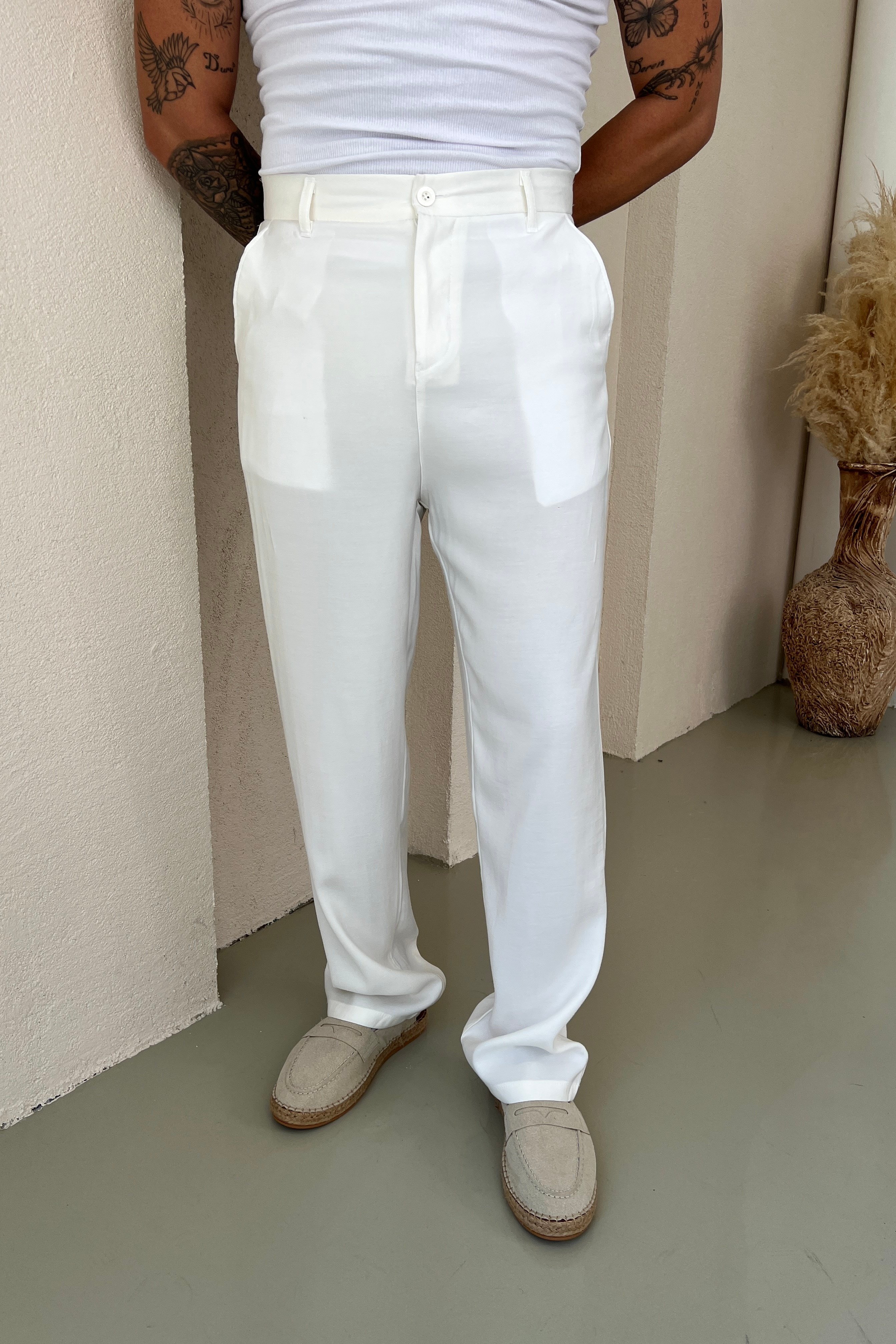Viskon Baggy Pantolon Beyaz